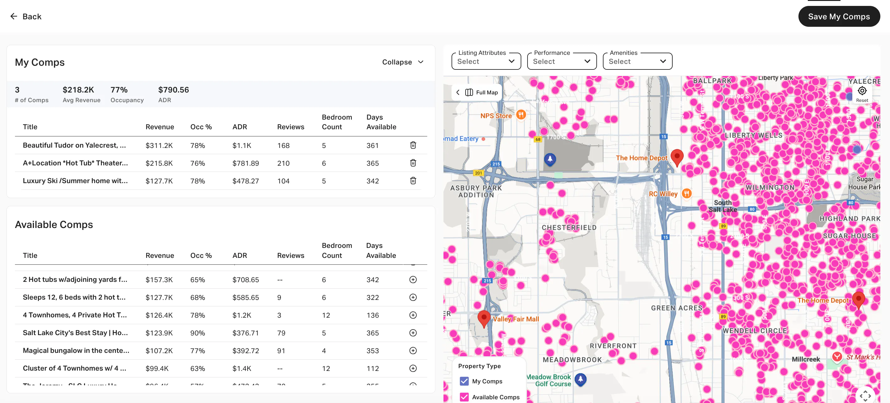 Customizing comp sets in AirDNA