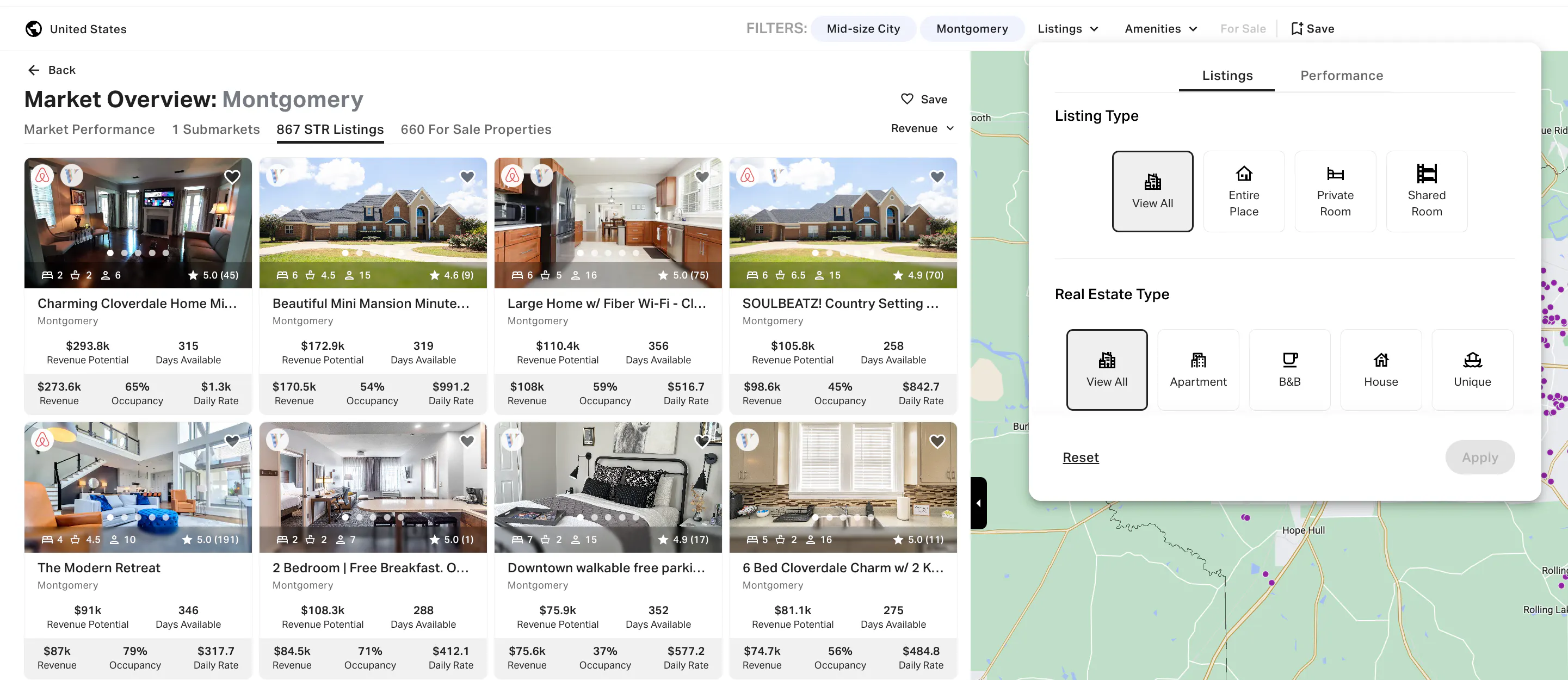 Custom filters for short-term rental listings in AirDNA