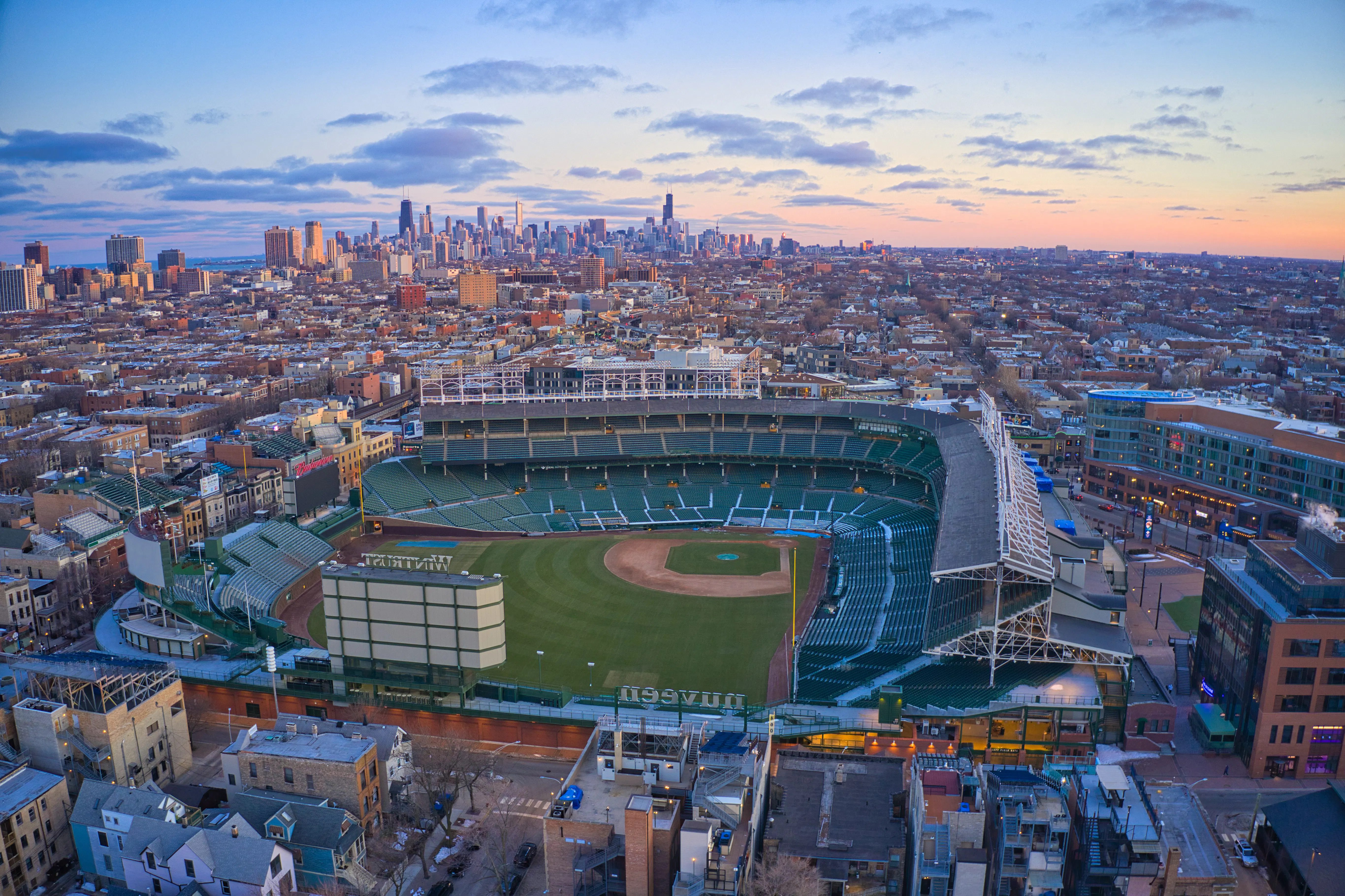 Aerial shot of Wrigley Field in Chicago