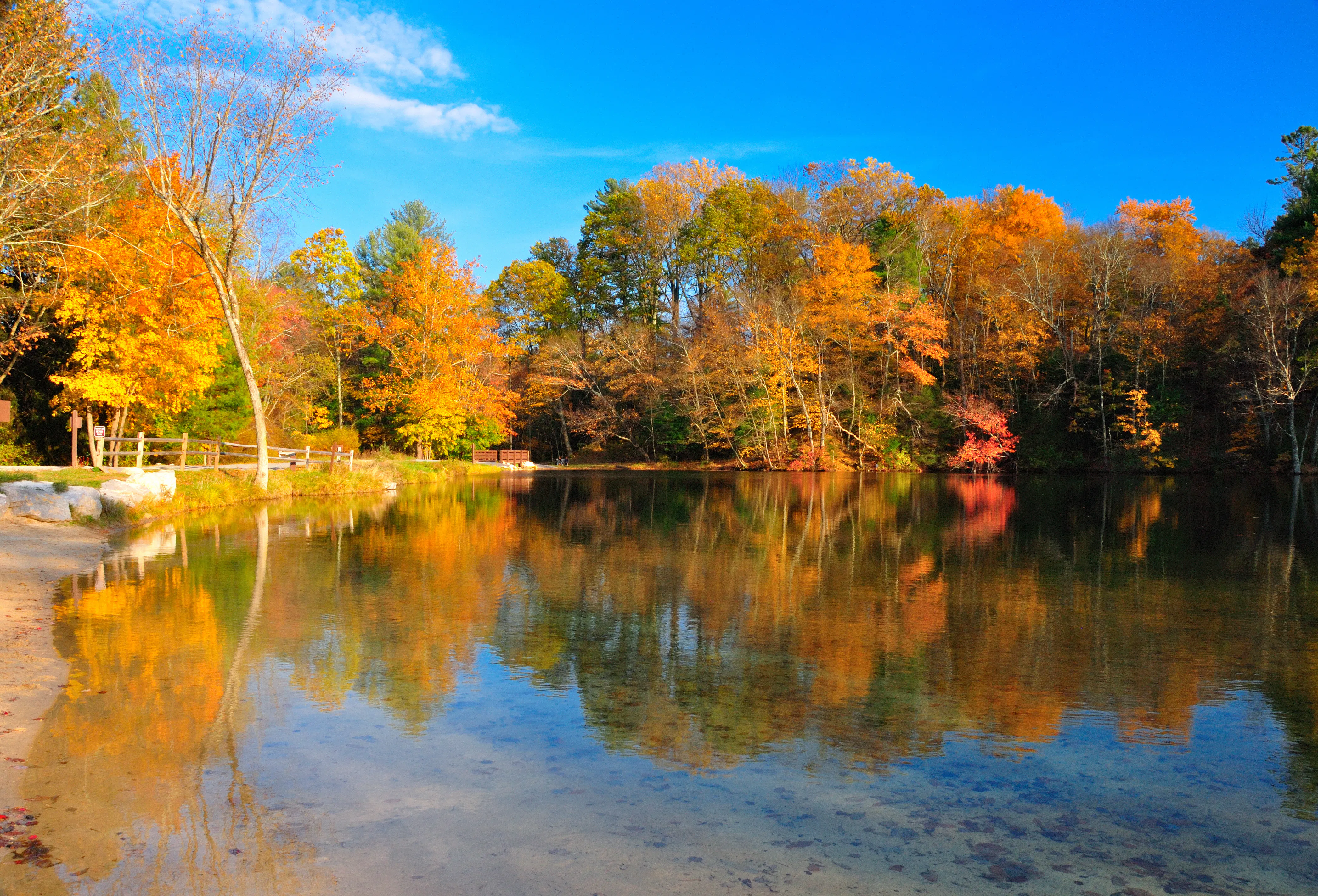 Lake in Poconos Mountains during fall