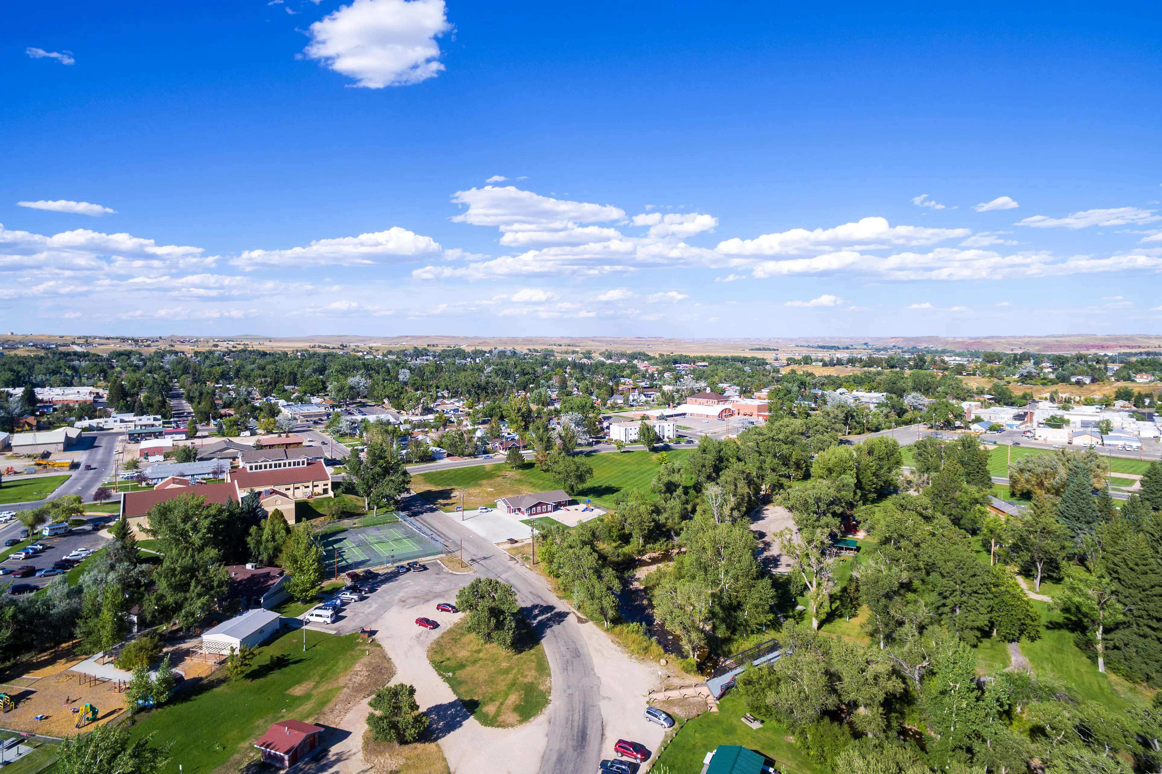 Aerial shot of town of Buffalo in Wyoming