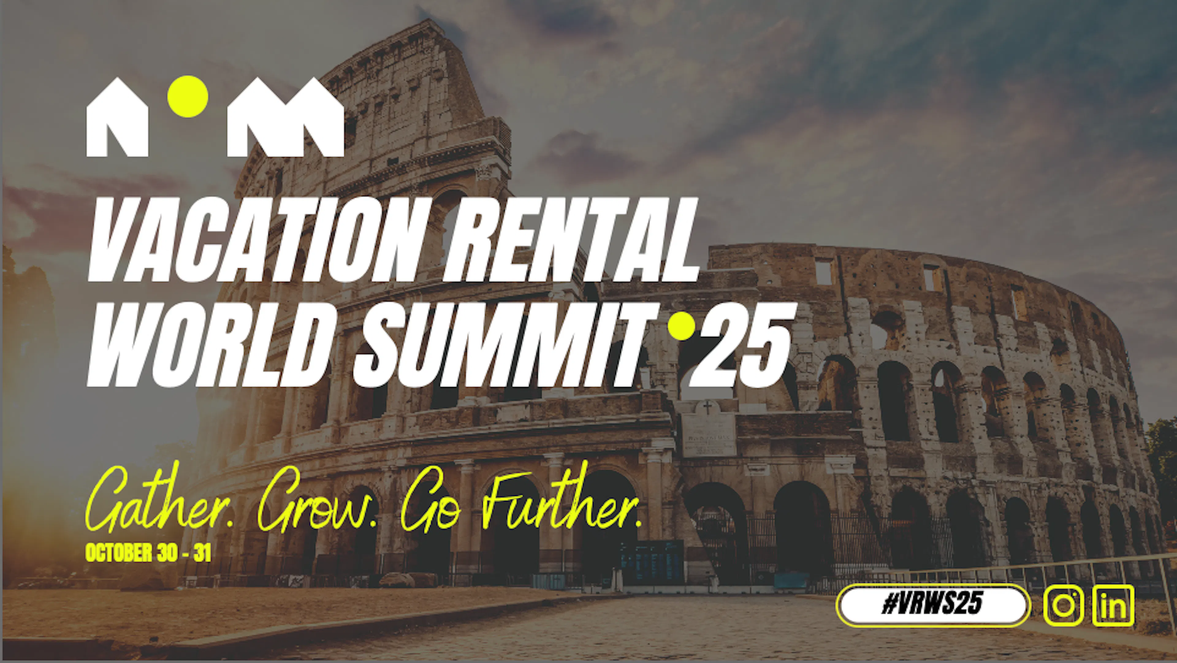 Vacation rental world summit copy against an image of the Roman Coliseum.
