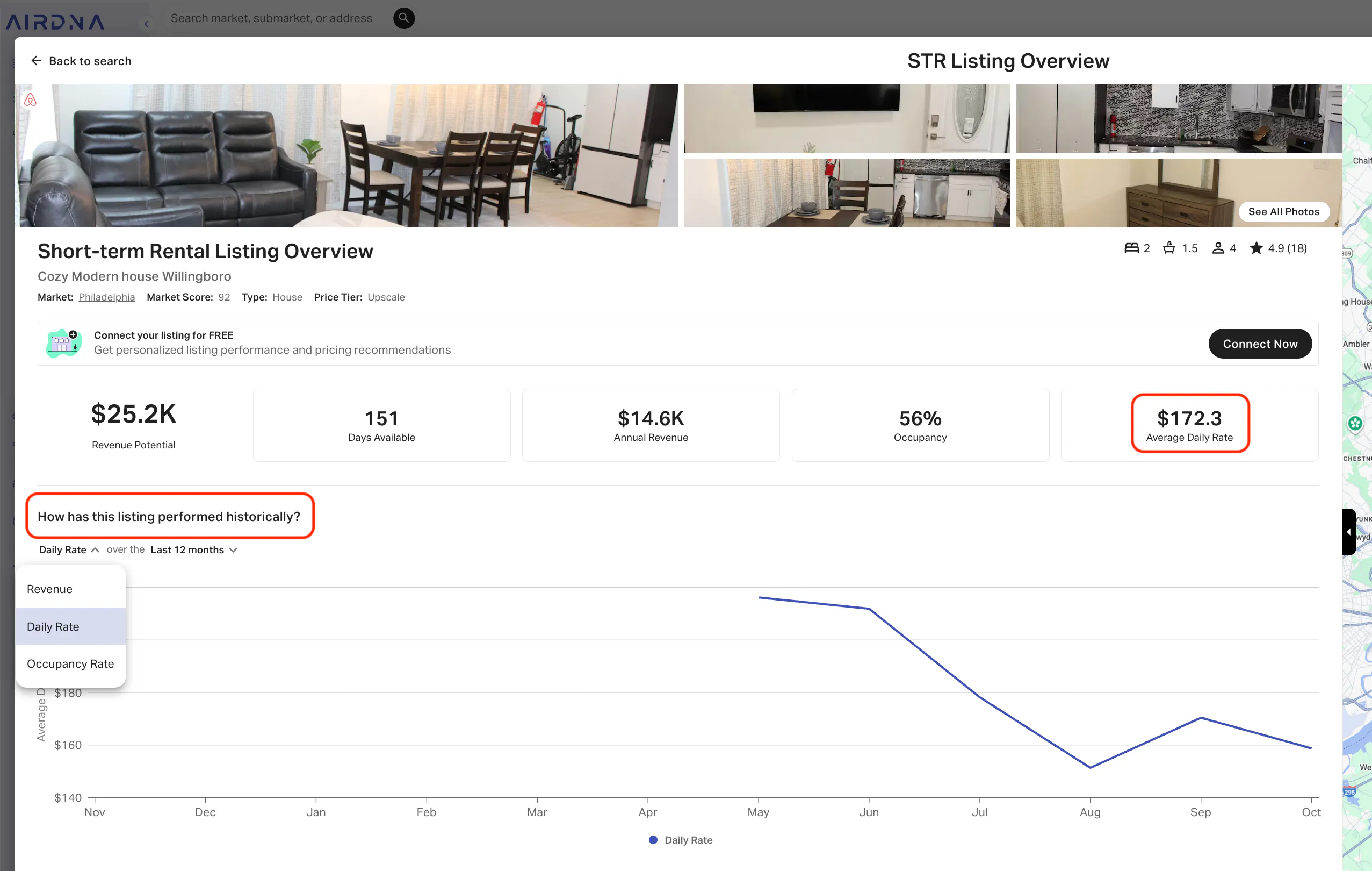 Listing overview for Philadelphia short-term rental in AirDNA