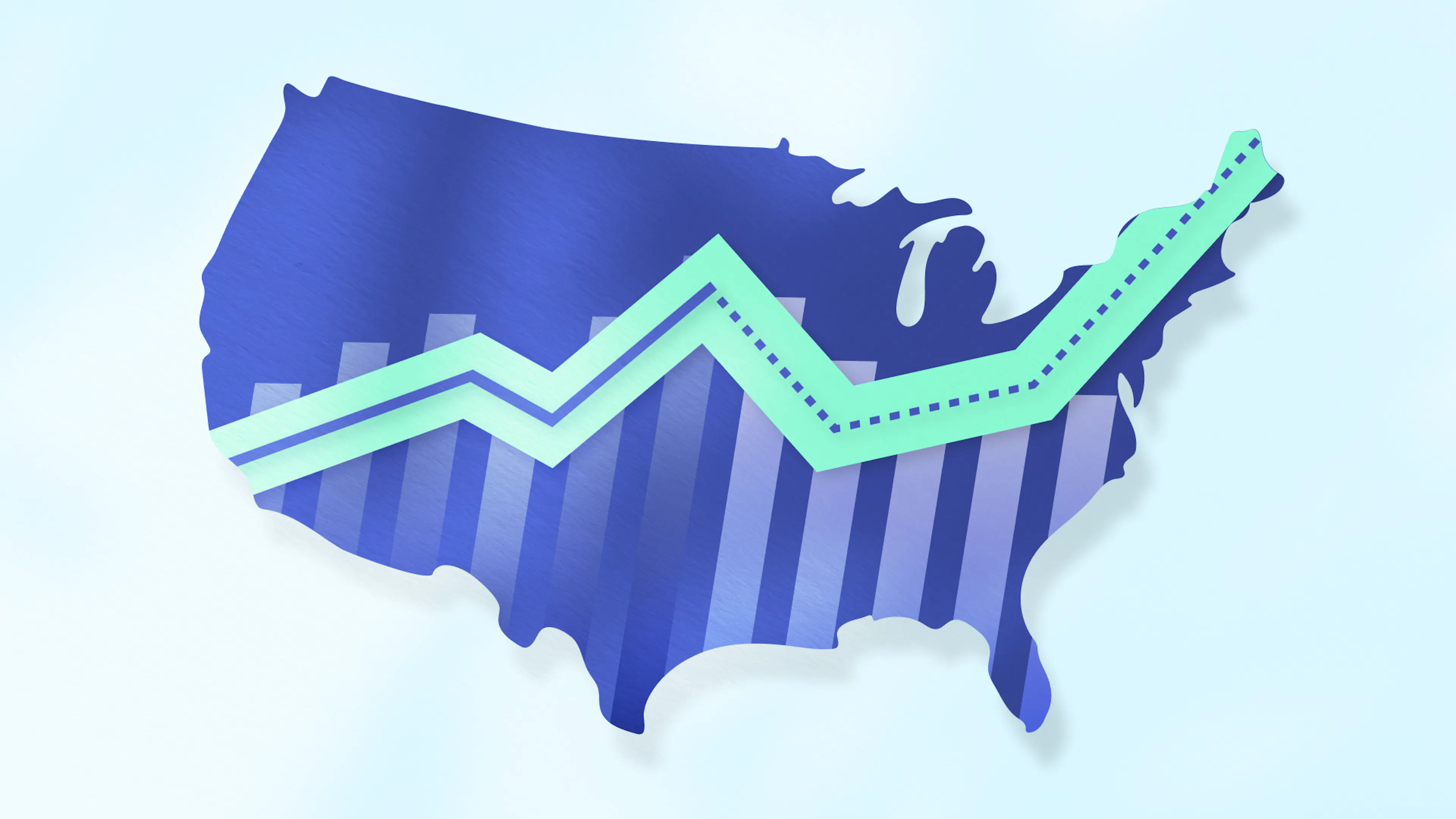 2026 outlook report icon of U.S. map with line and bar graph superimposed