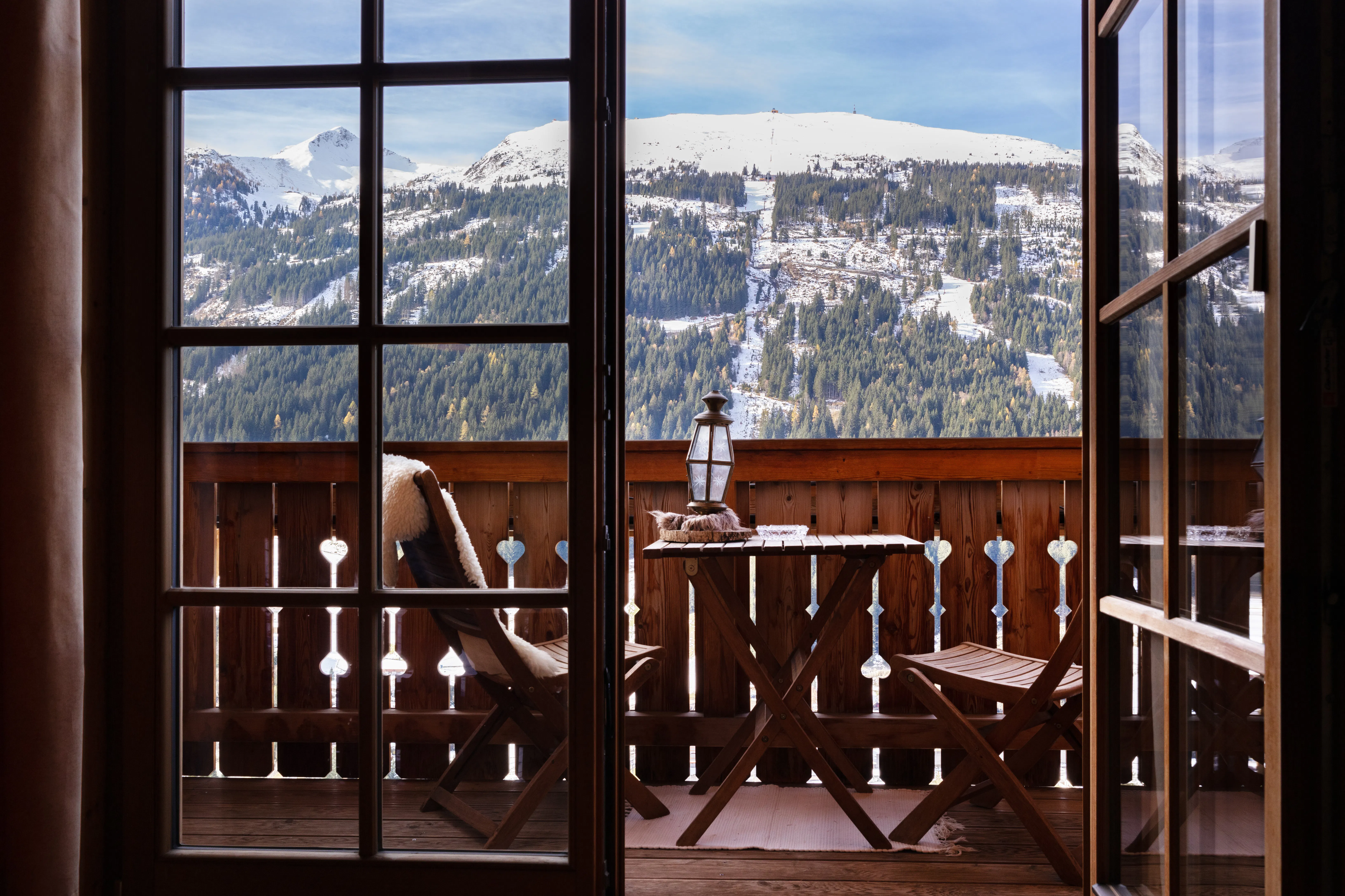 View from balcony looking over ski resort