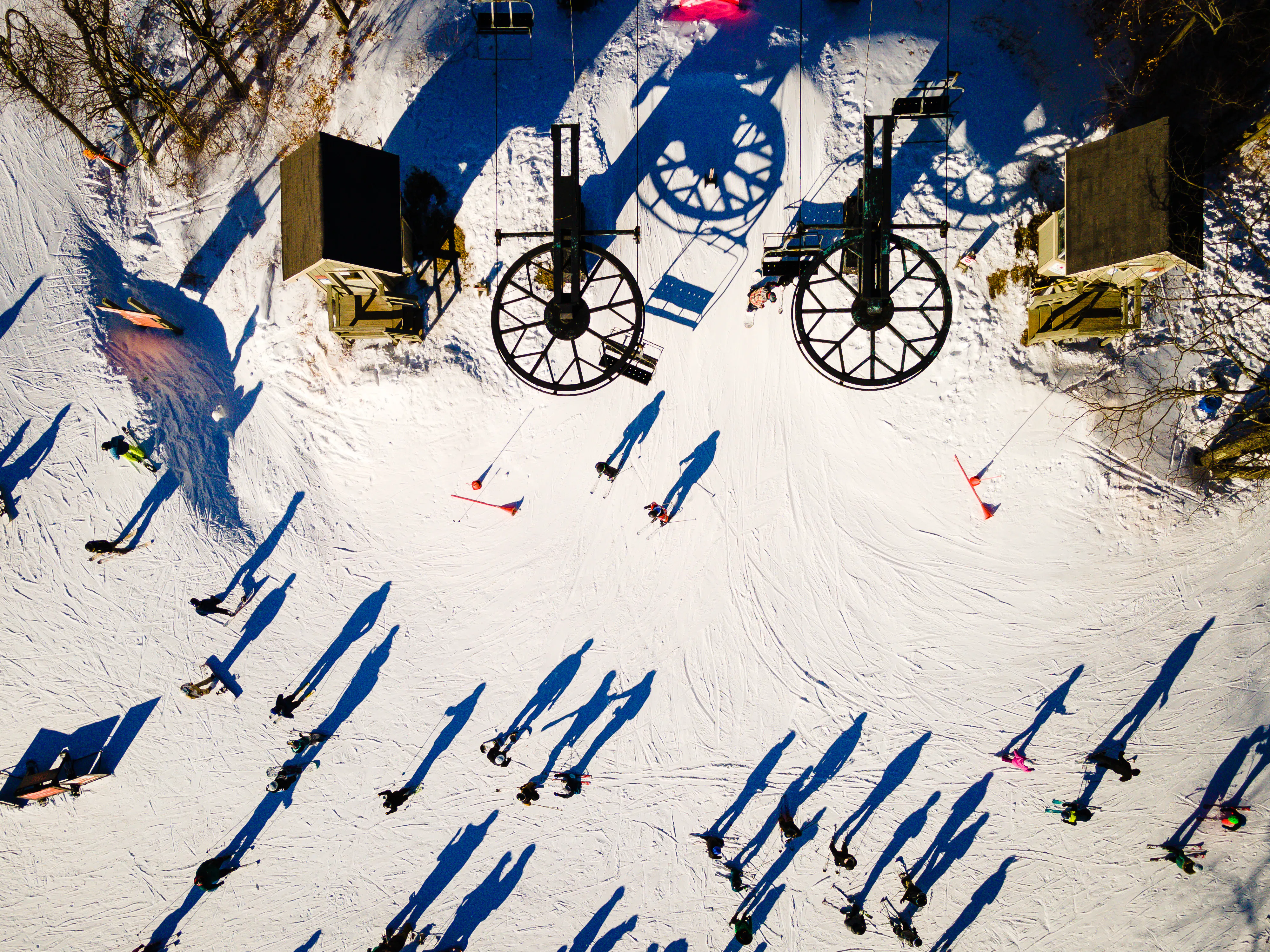 Aerial of Snow-covered Poconos Mountain