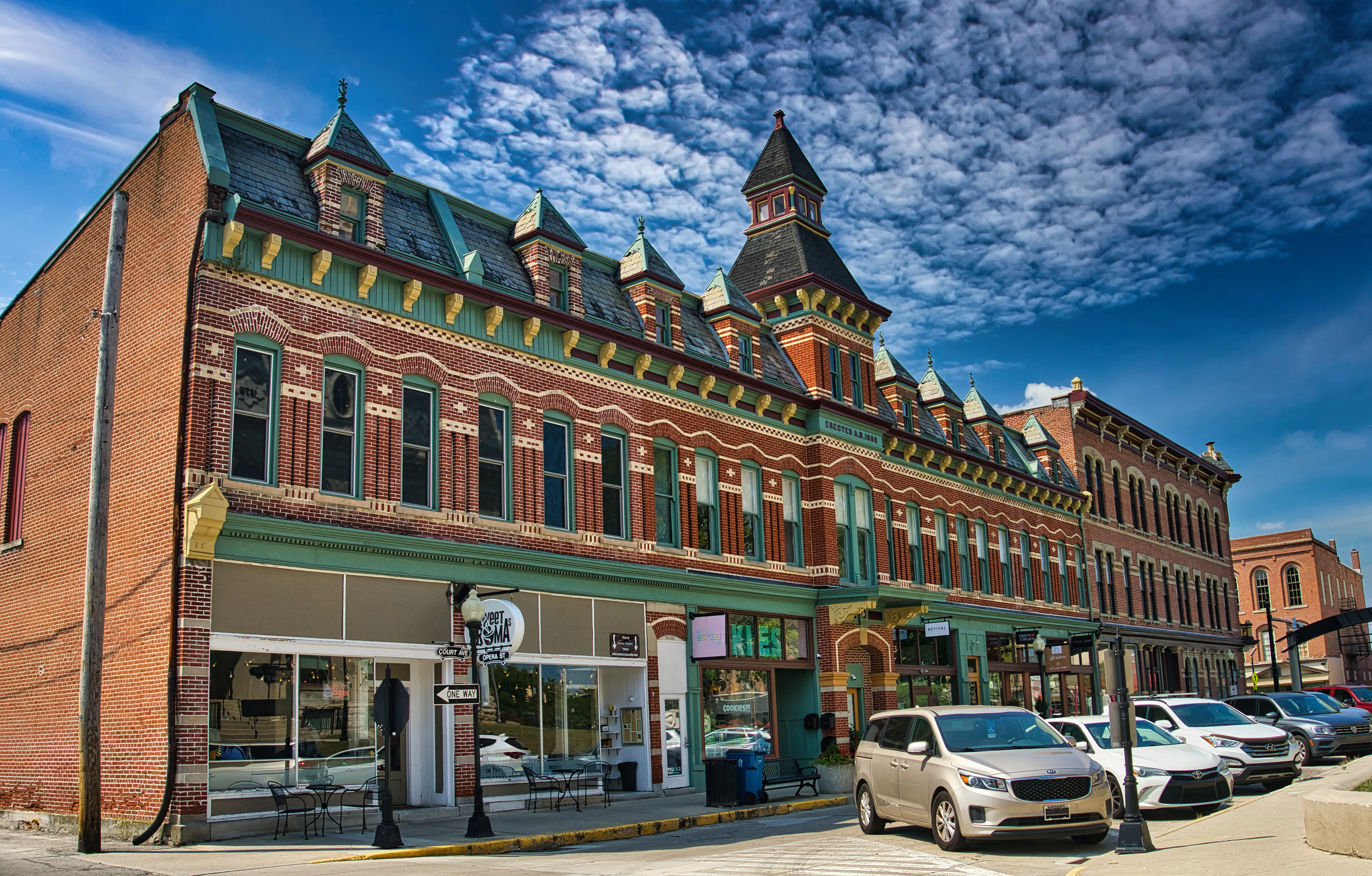 the Opera Block & Empire Block buildings in Downtown Bellefontaine, Ohio. USA 2024