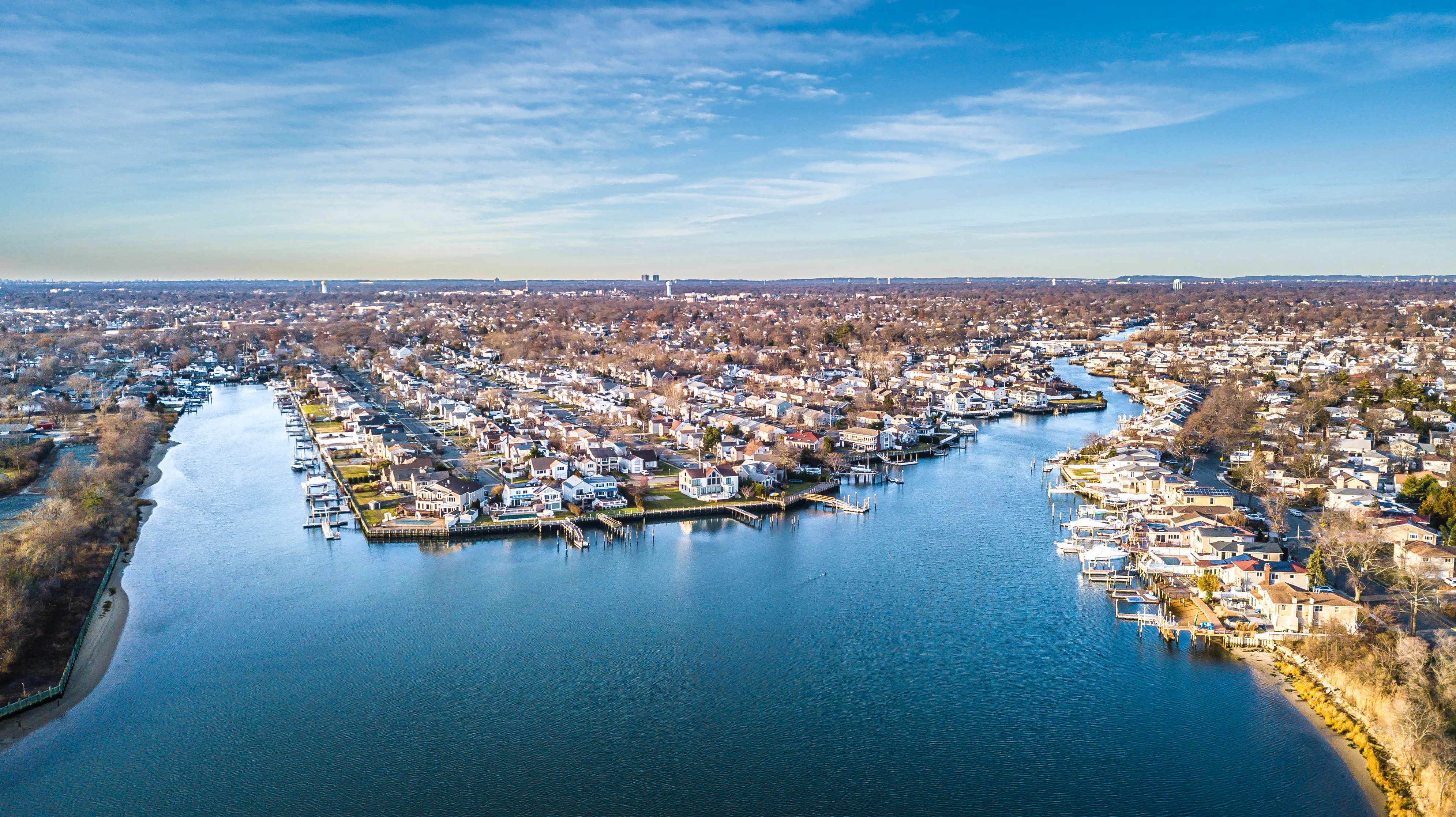 Aerial South Shore Long Island During Sunset