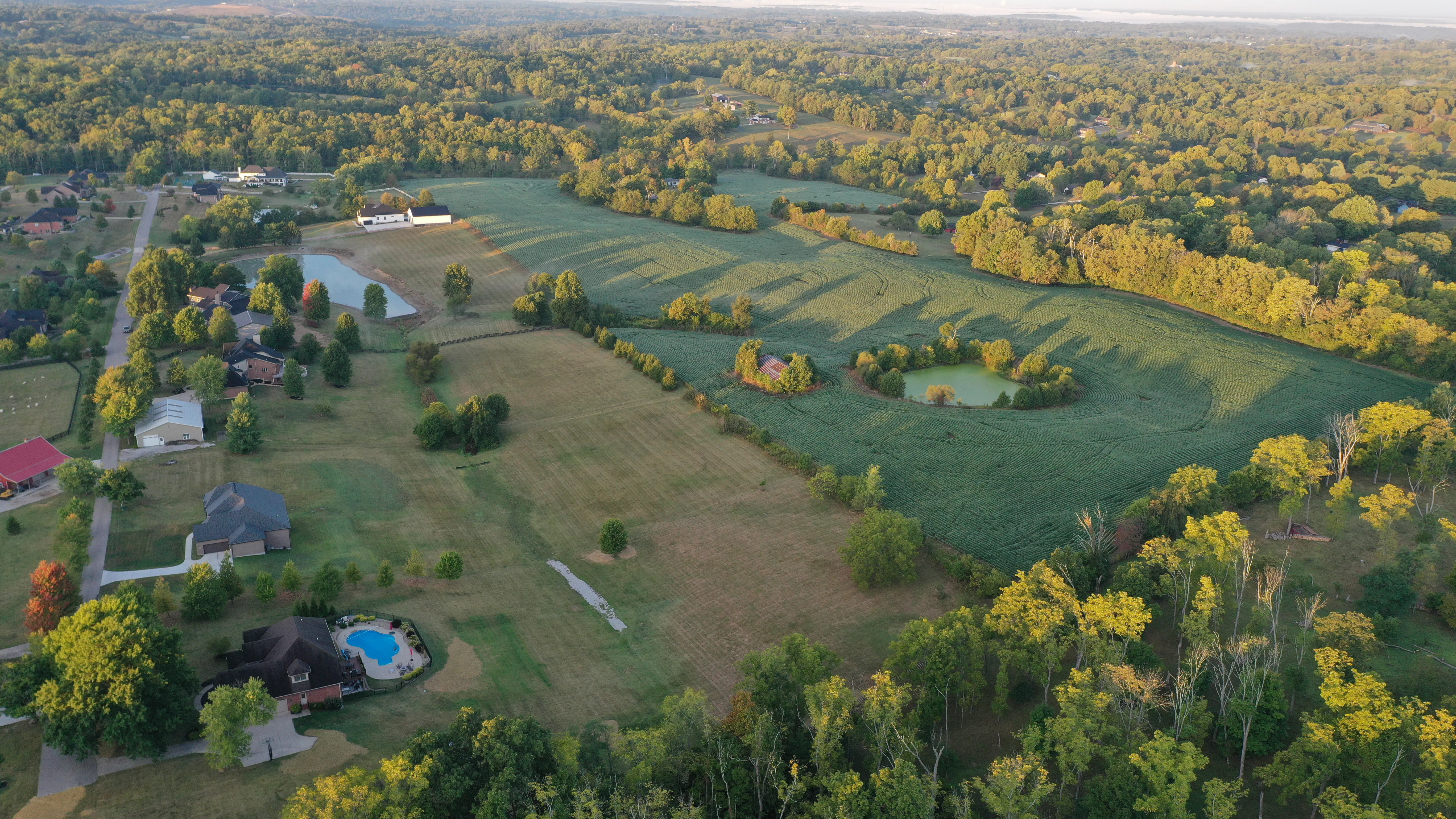 Aerial view of Farmland and Neighborhood in Rural Northern Kentucky
