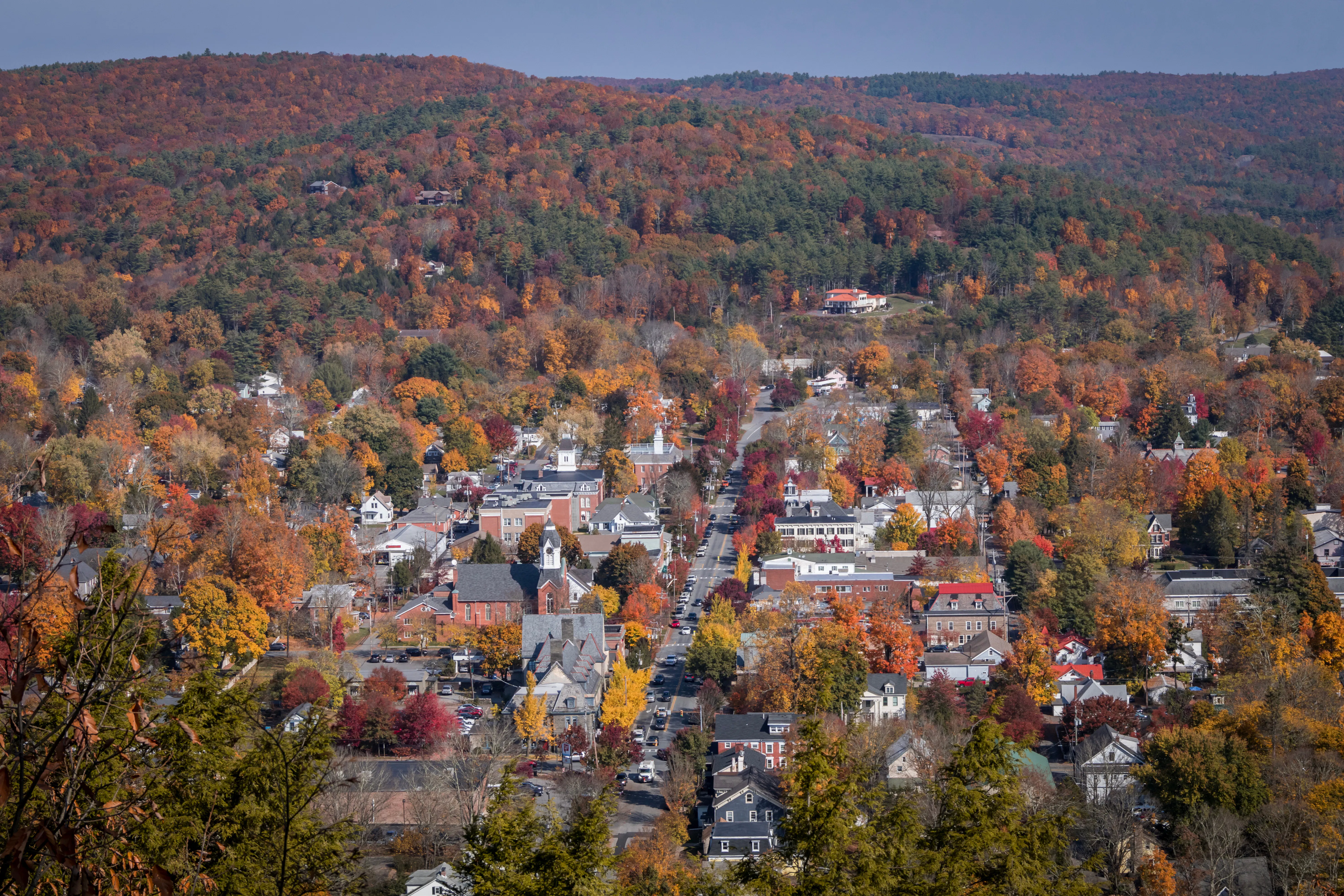 Aerial shot of Pocono Mountain town