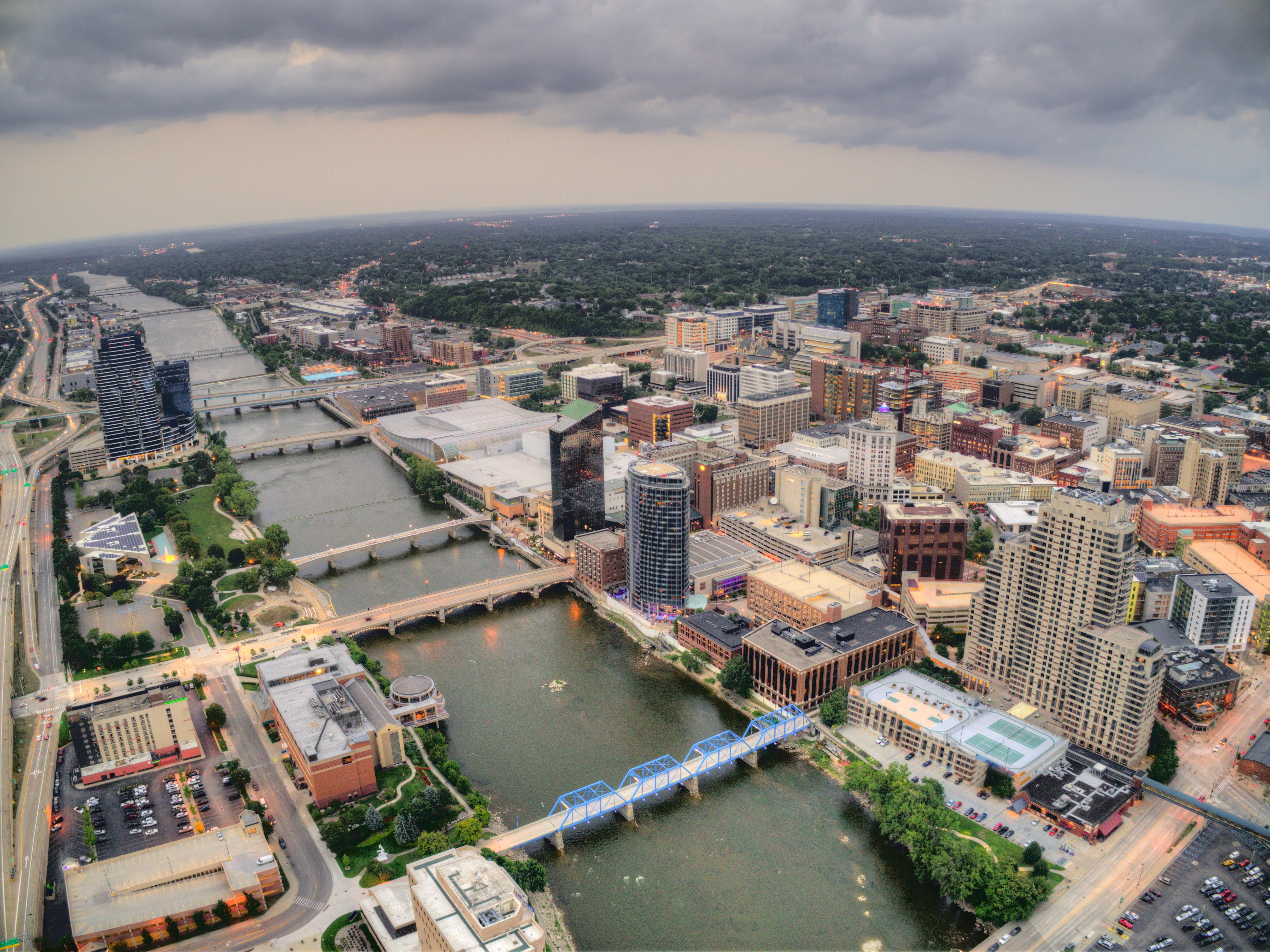 Aerial shot of Grand Rapids, MI