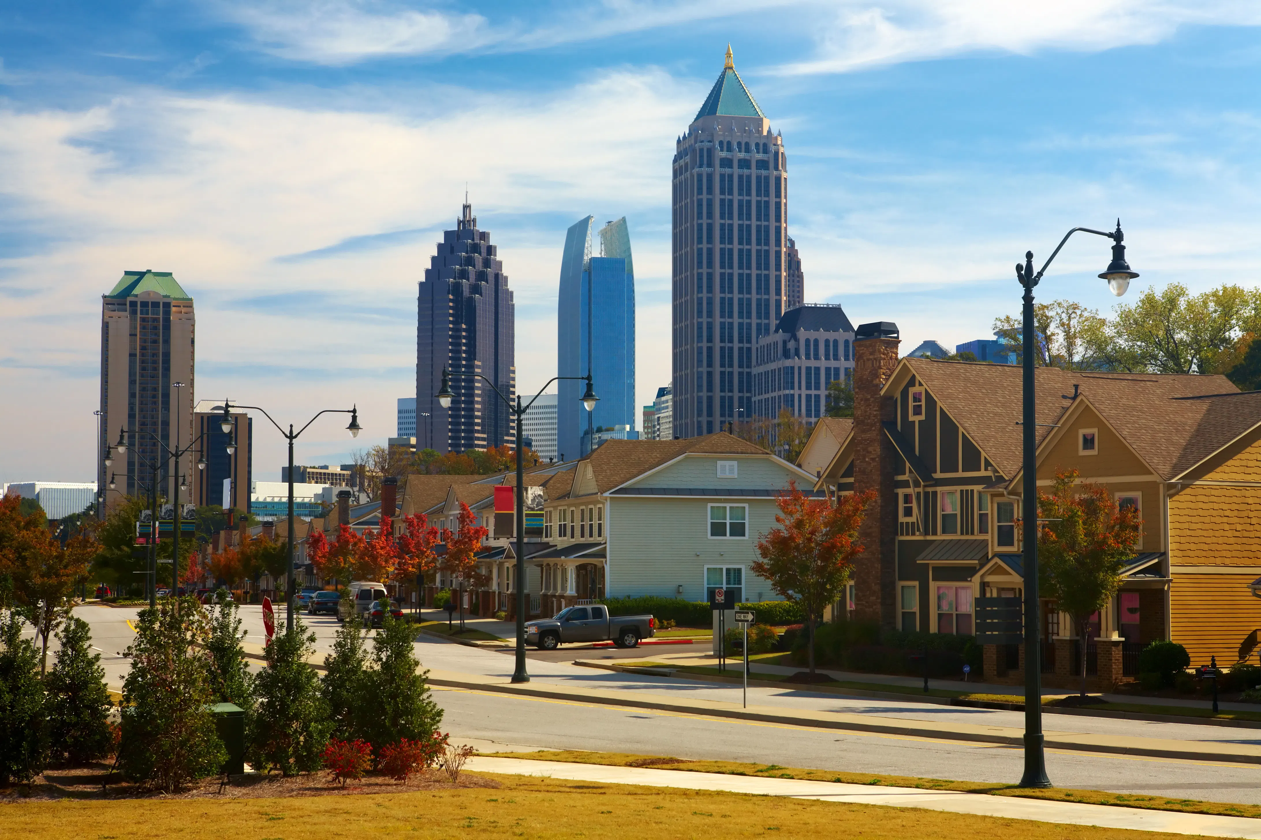 Houses against midtown skyline of Atlanta