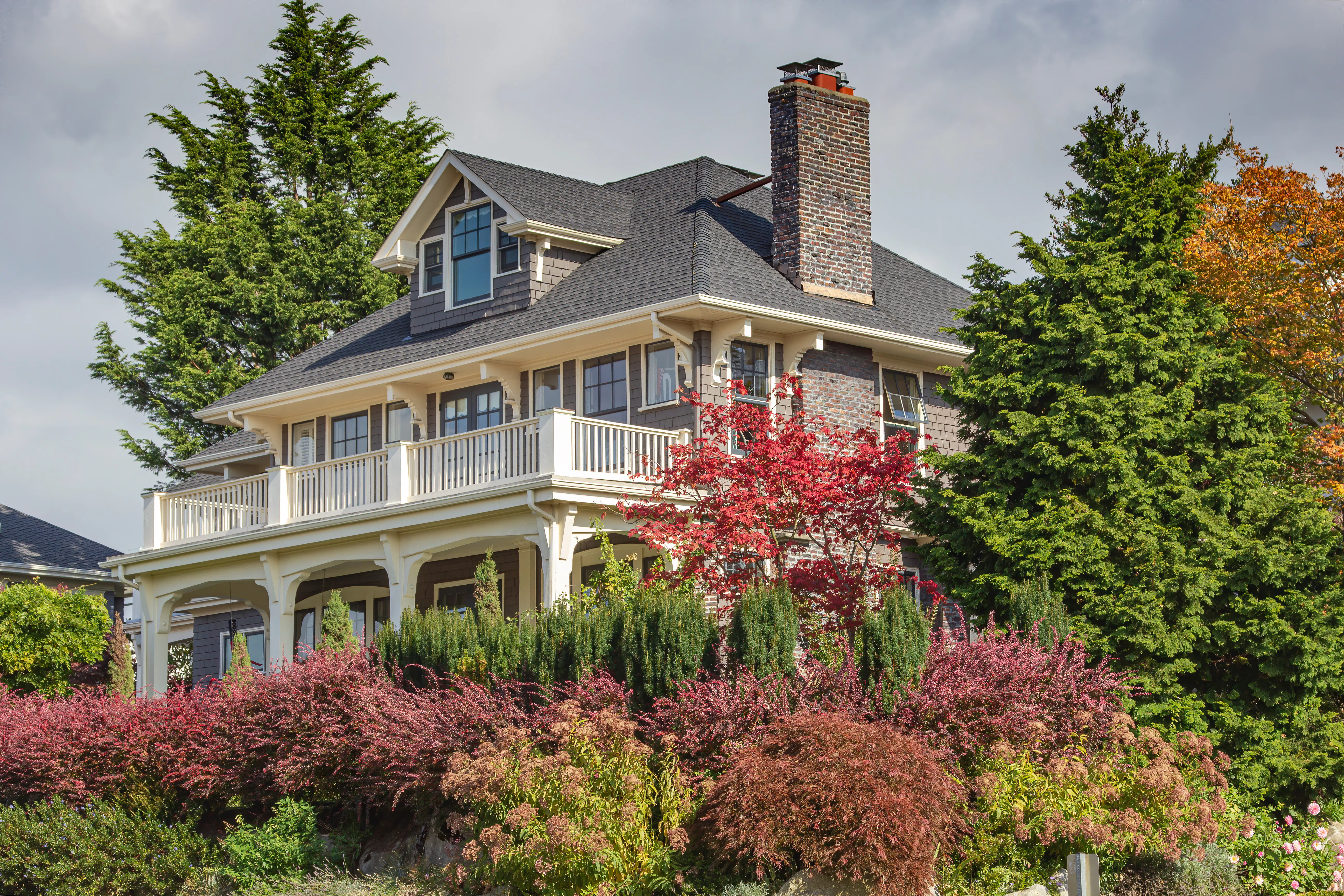 A large mansion and surrounding plants Seattle Washington.