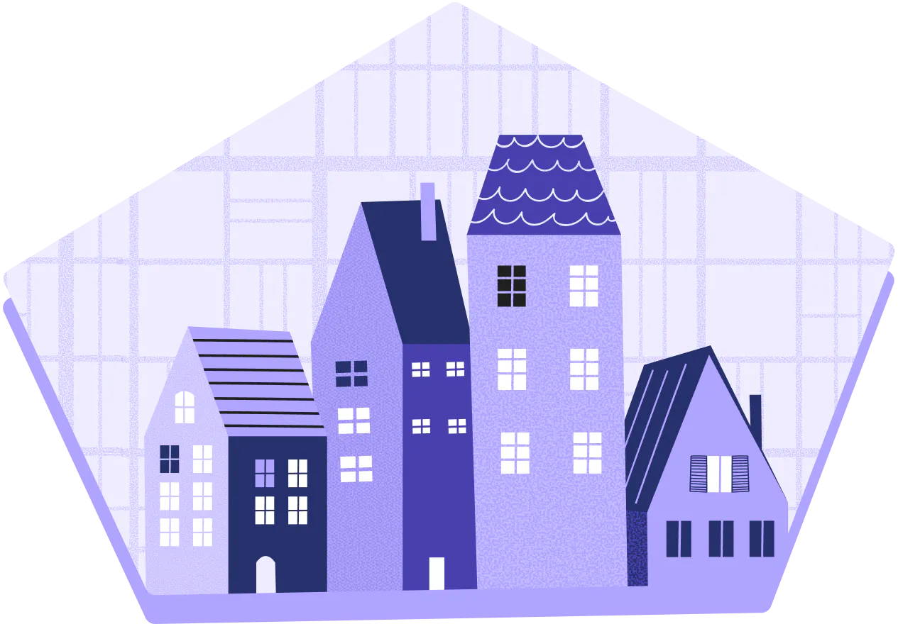 Illustration of cluster of houses in purple