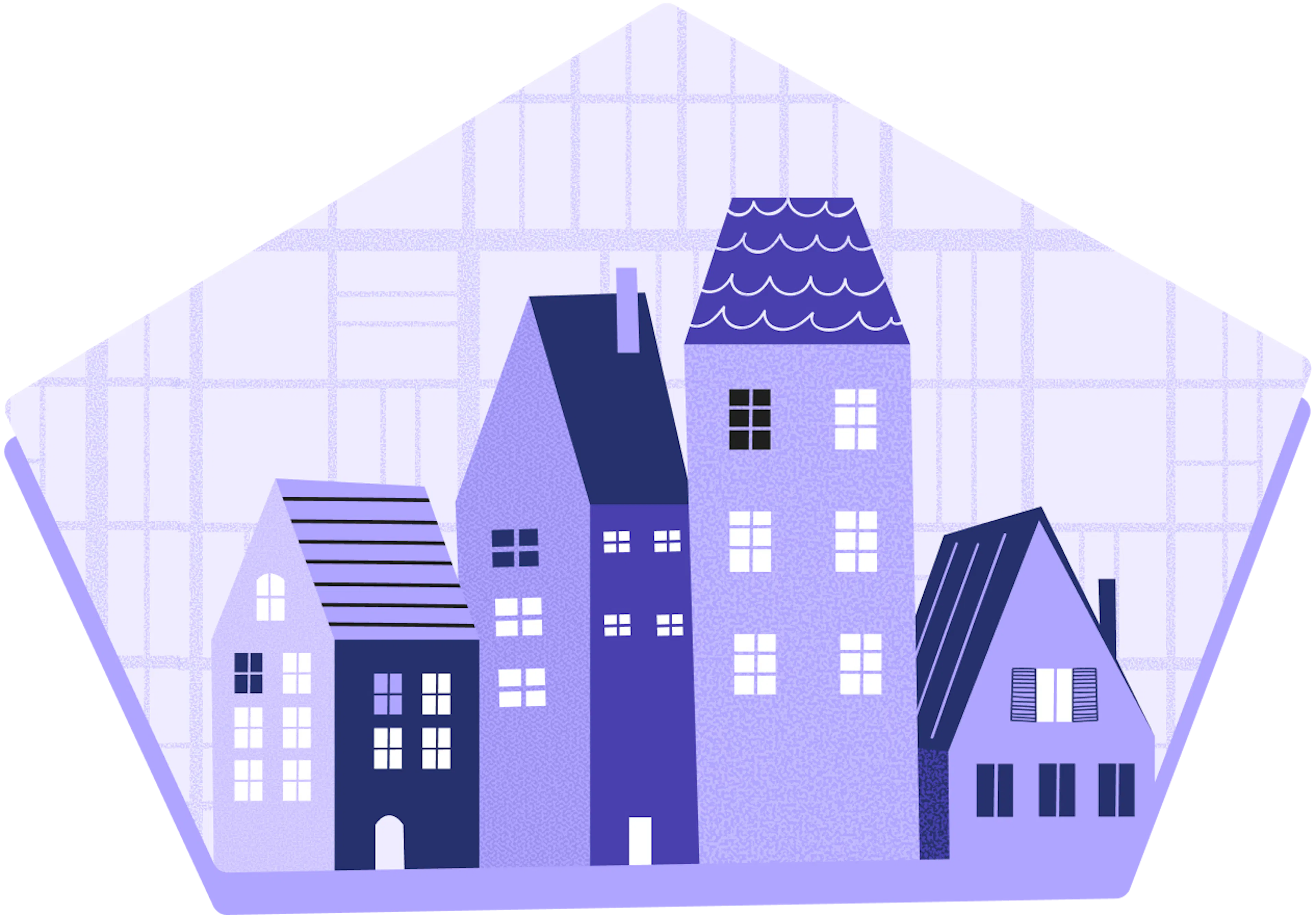 Illustration of cluster of houses in purple