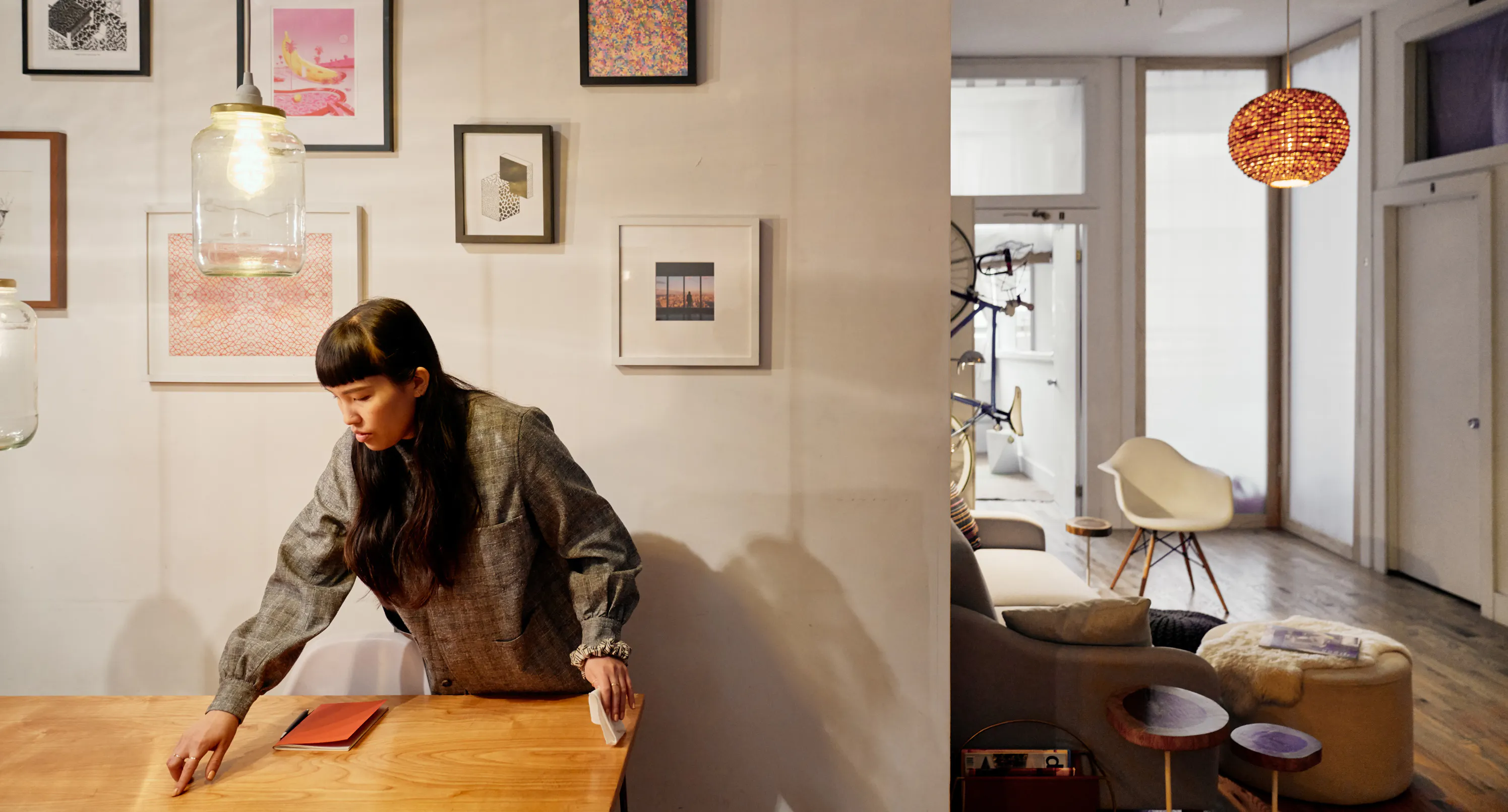 Girl near table