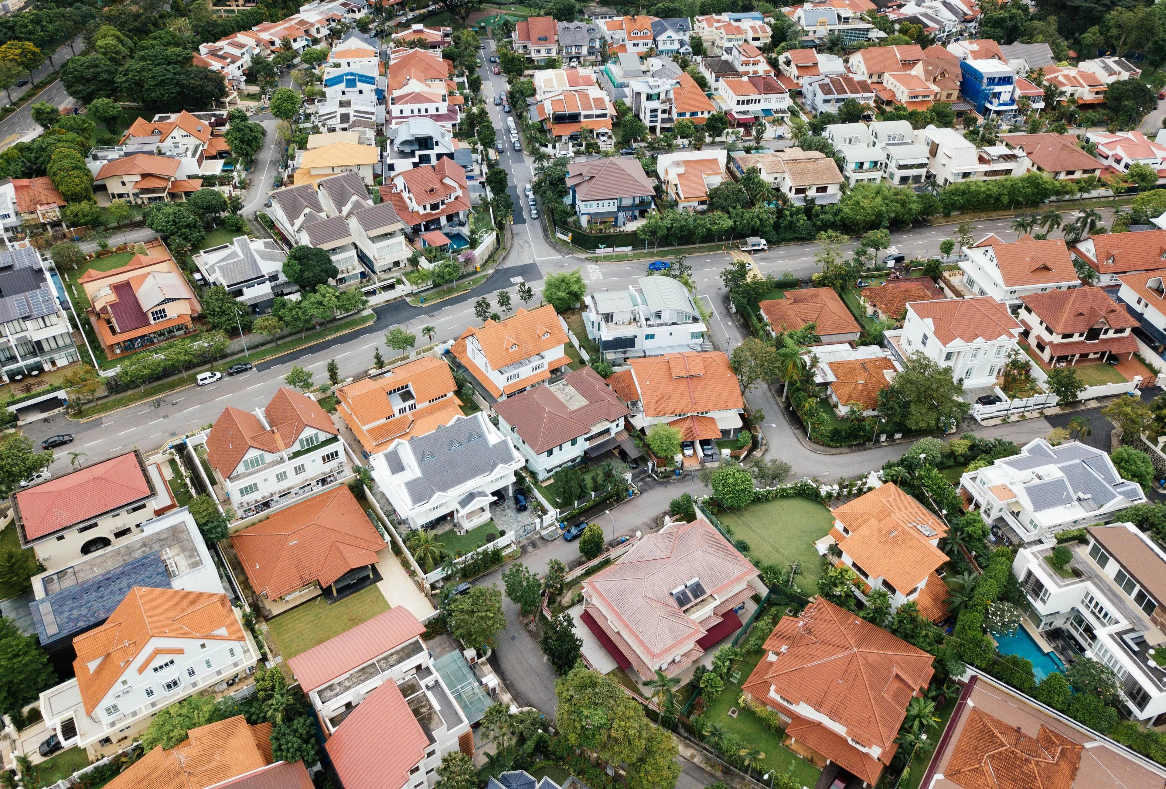 Aerial shot of neighborhood