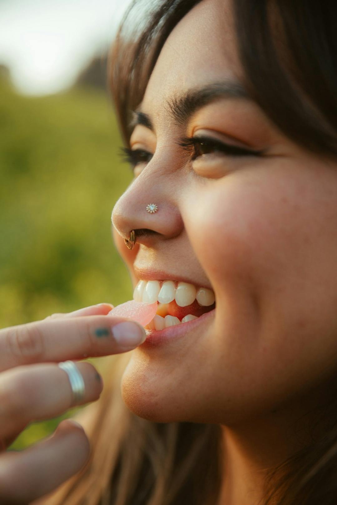 A woman taking an edible 