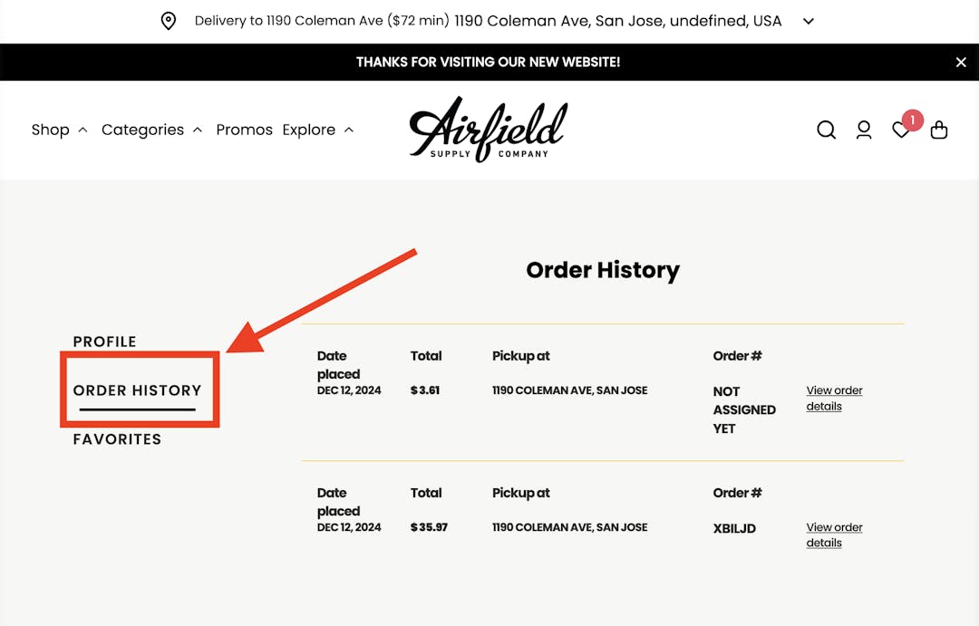 Click on order history button to view all of your previous orders