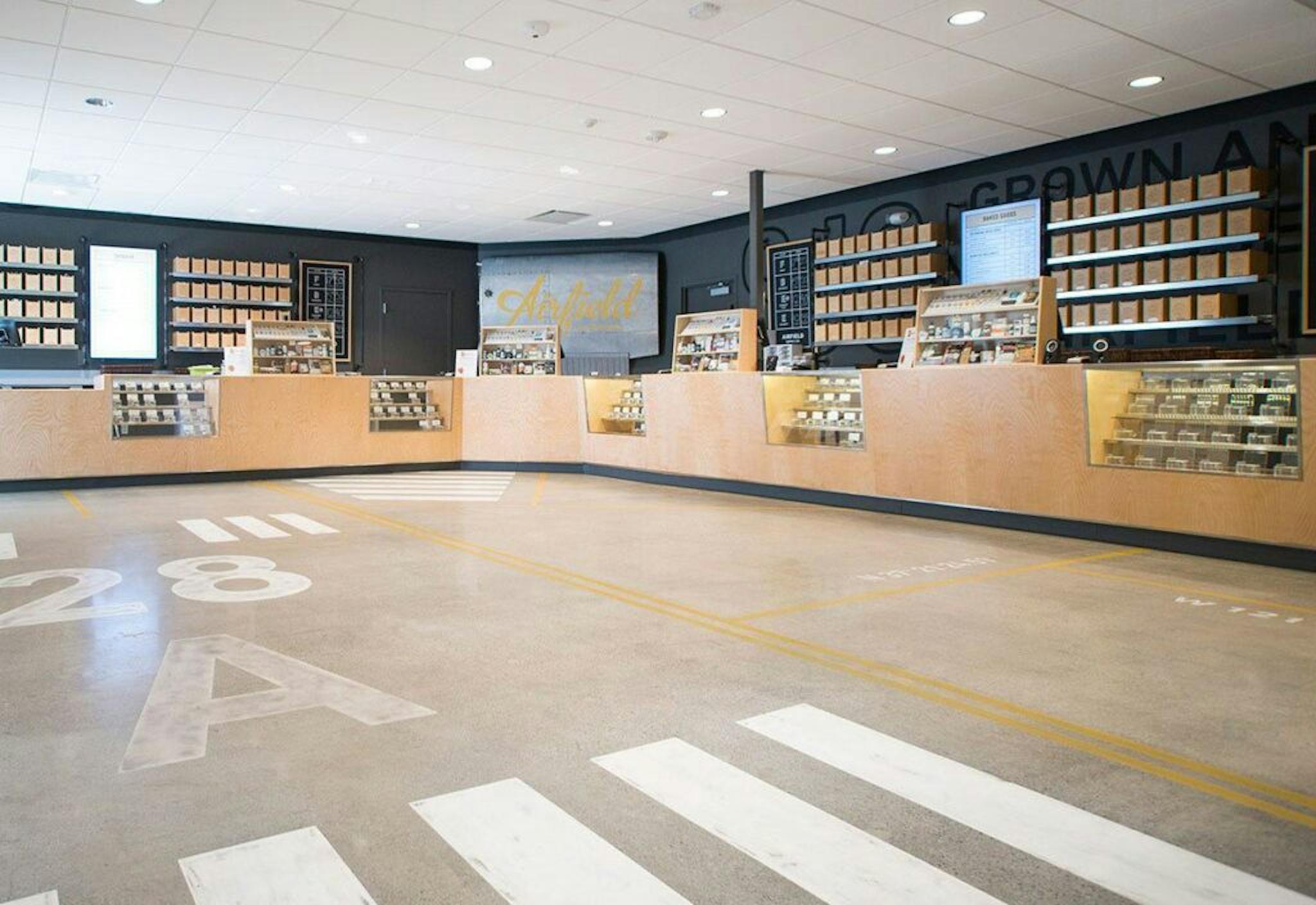 In store View of Airfield and counters holding cannabis