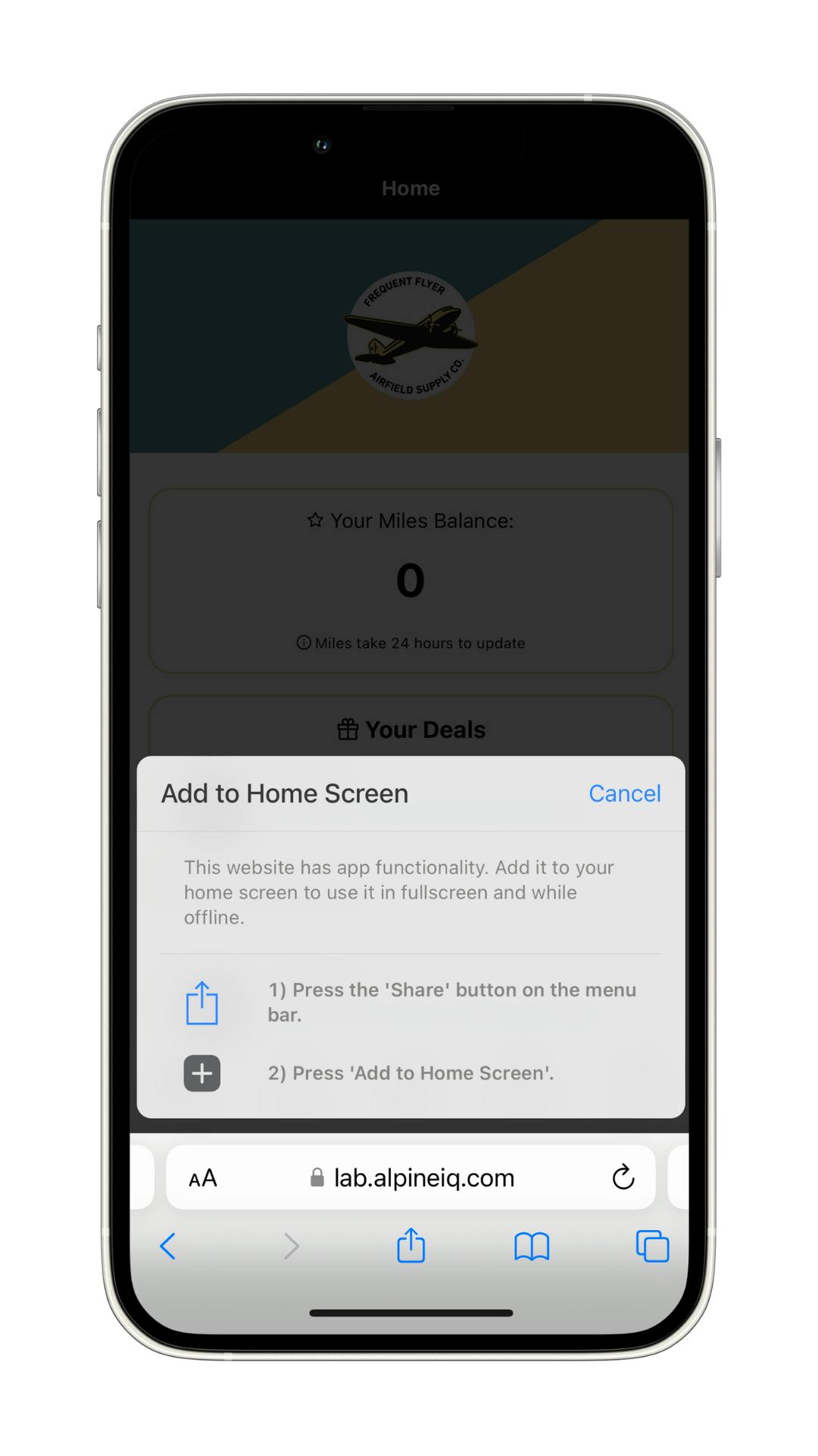 Adding Loyalty app to home screen