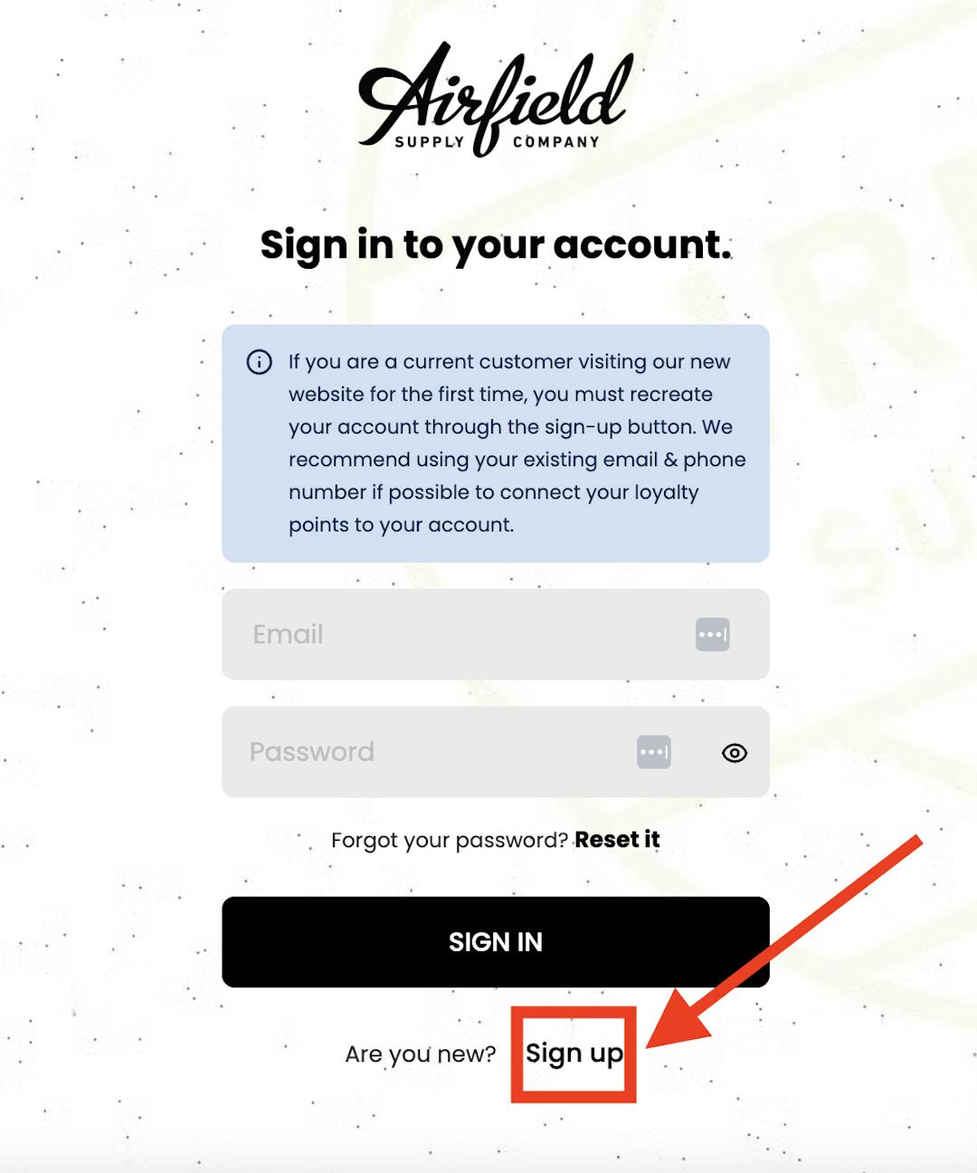 Signing up for new account using old account information - Use Sign up button at sign in screen