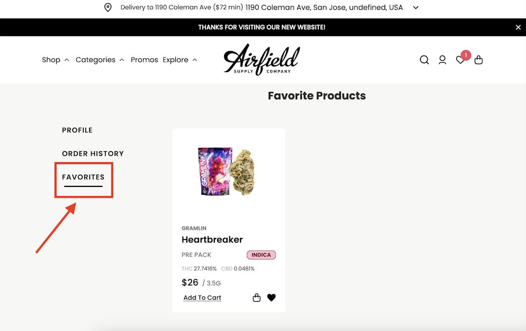 Finding Favorite Products in My account section picture