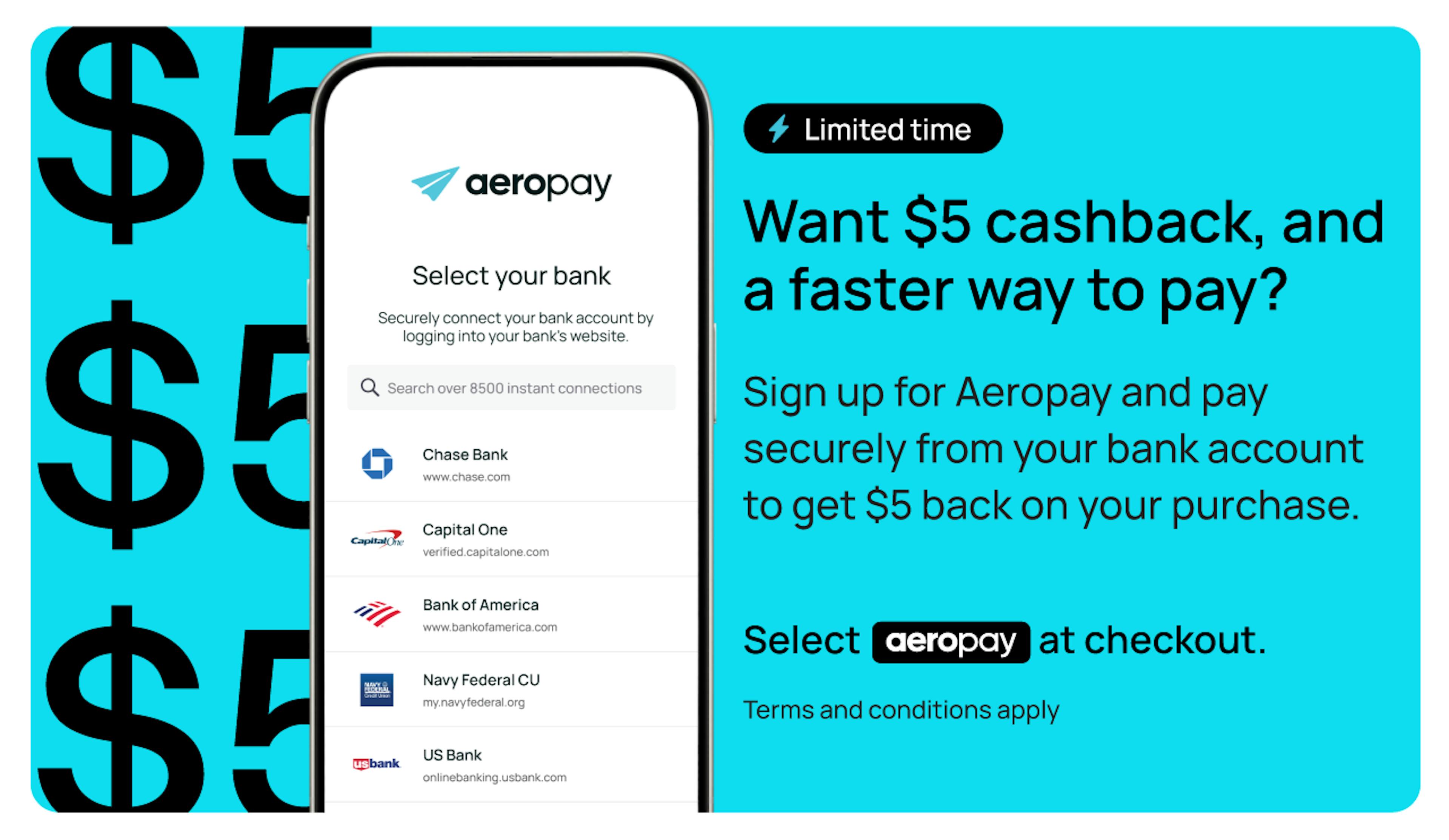 Get $5 cash back when signing up for Aeropay