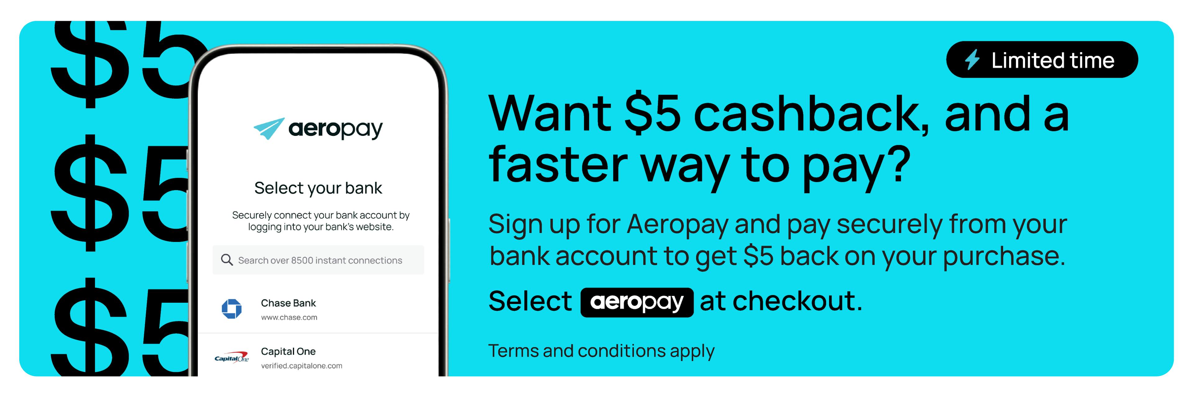 Get $5 cash back when signing up for Aeropay