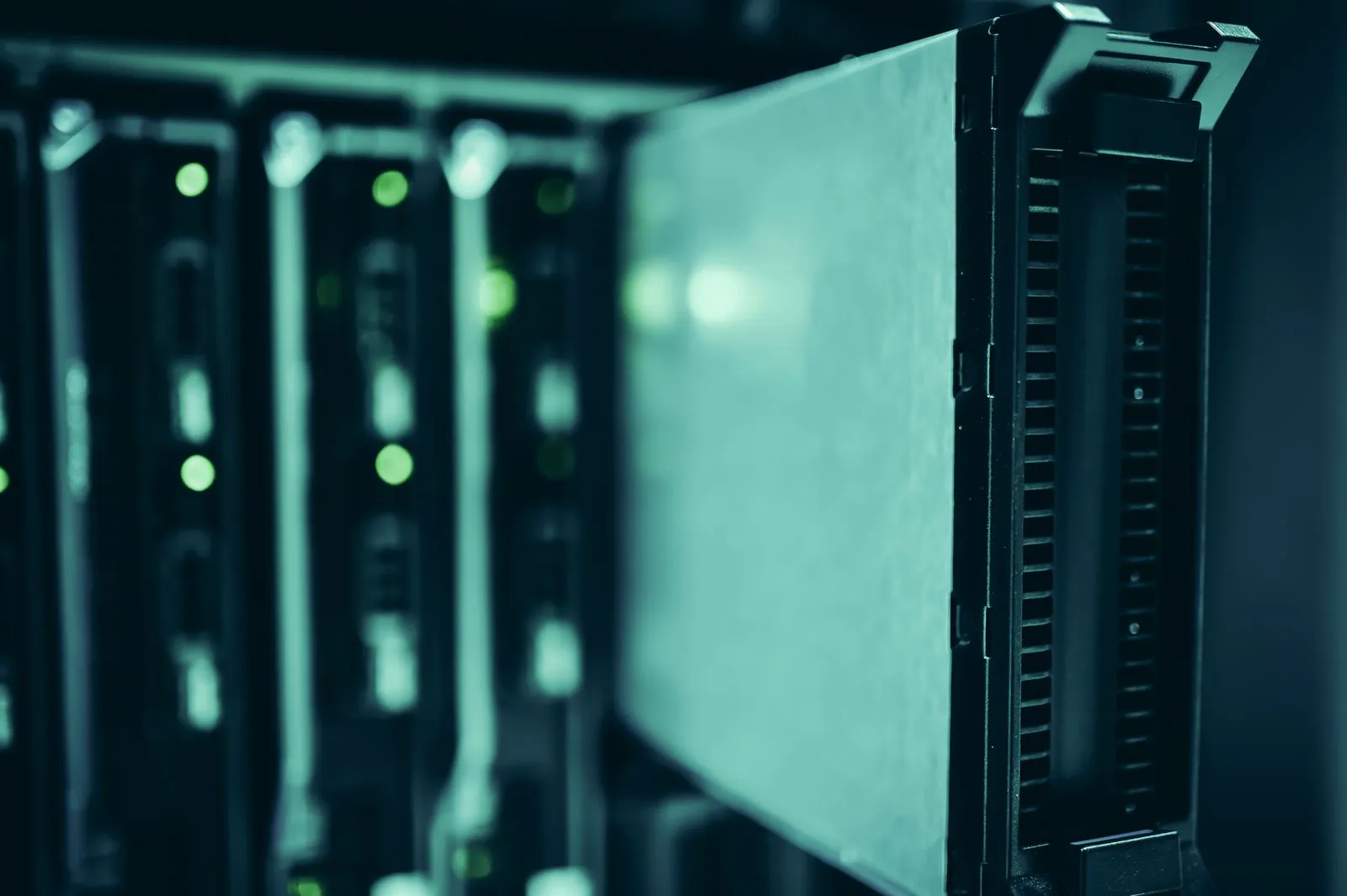 Close-up of server racks in a data center representing integration infrastructure