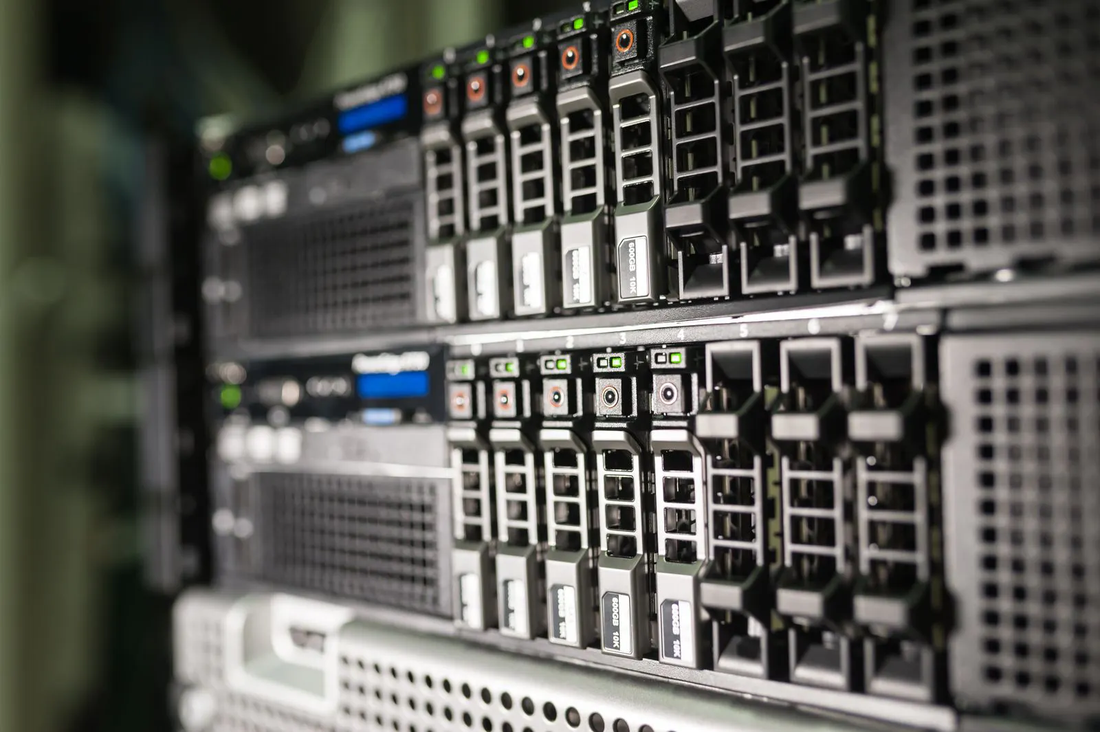 Close-up of server rack equipment in a modern data center