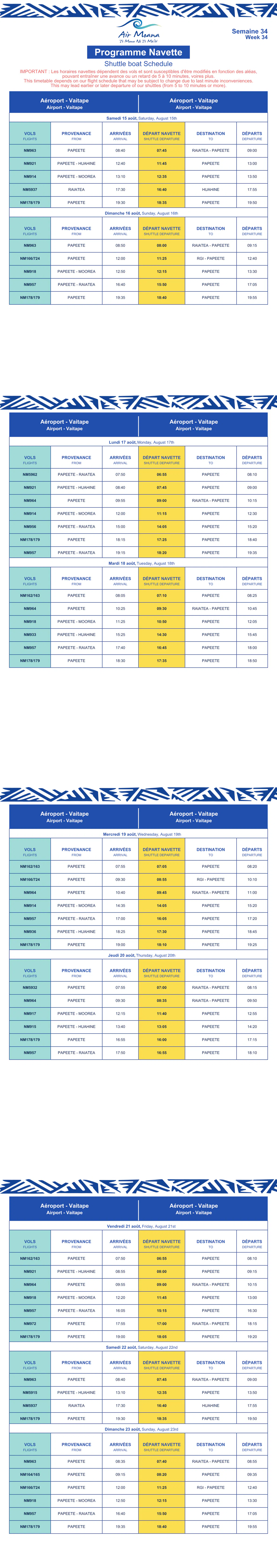 Programme navette semaine 34