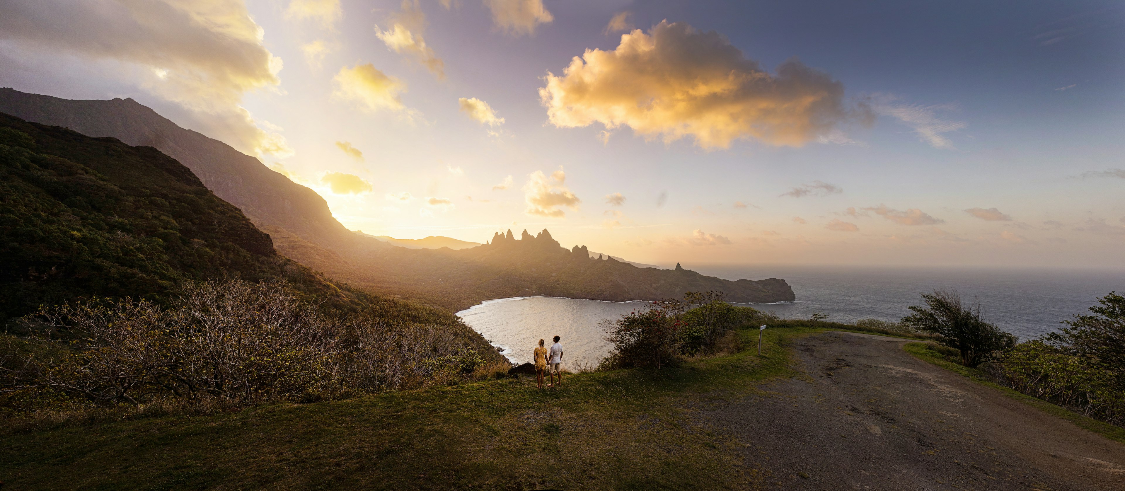 Nuku Hiva island with sunset