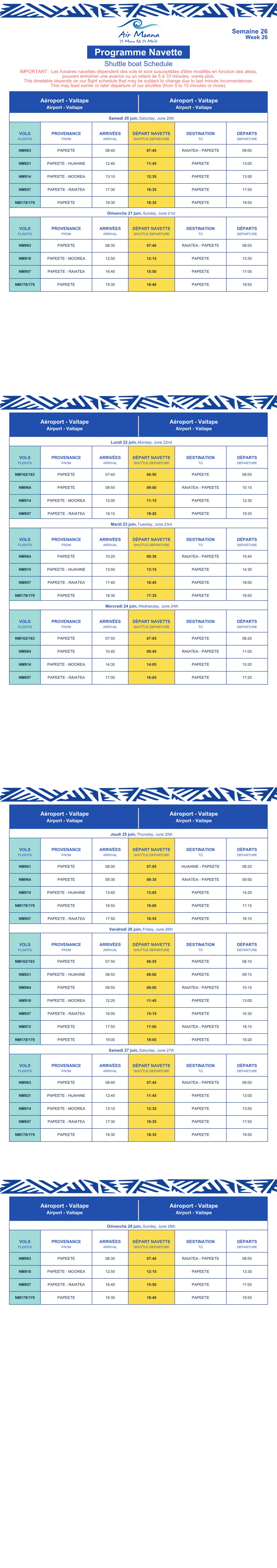 Programme navette semaine 26