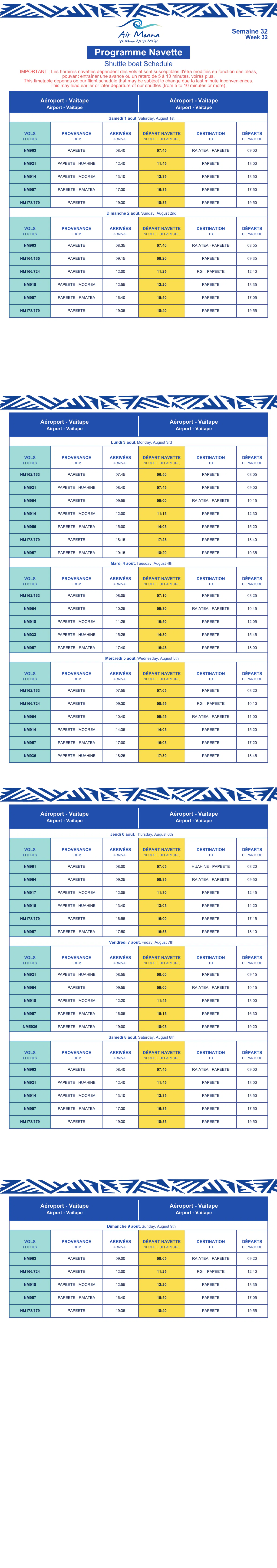 Programme navette semaine 32