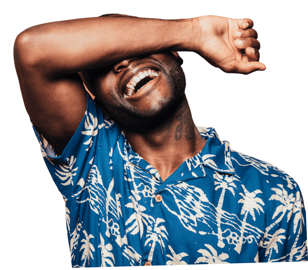 Happy developer laughing