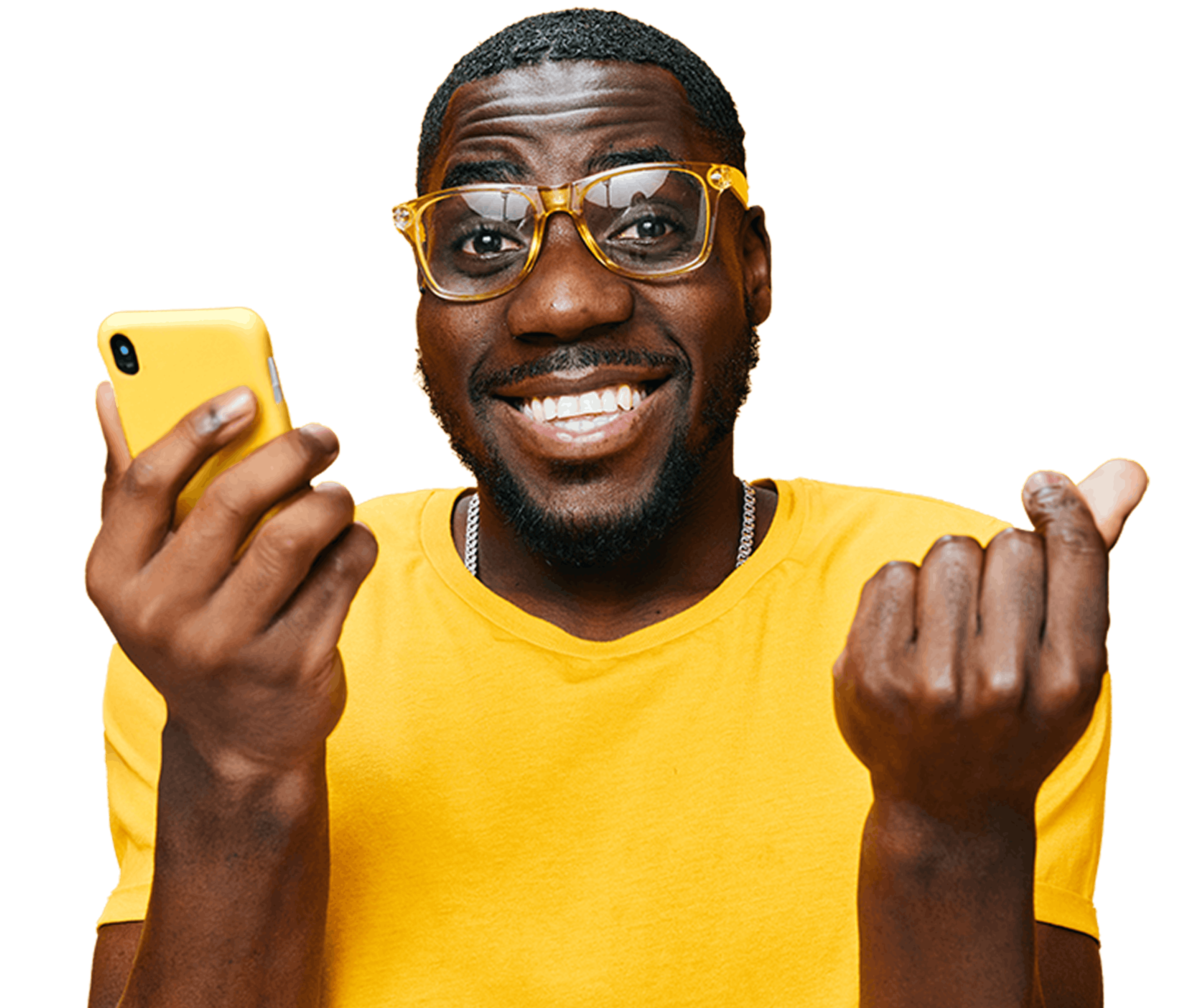 Man in yellow with mobile phone