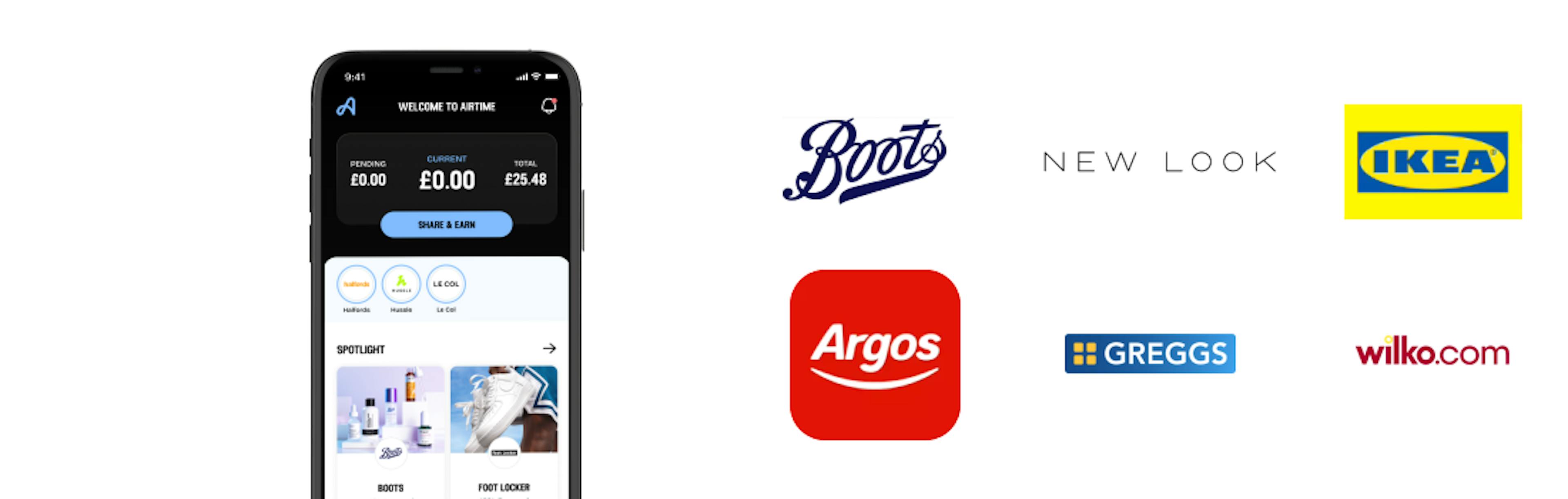 Airtime retailers including Boots, New Look, IKEA, Argos, Greggs and Wilko.com