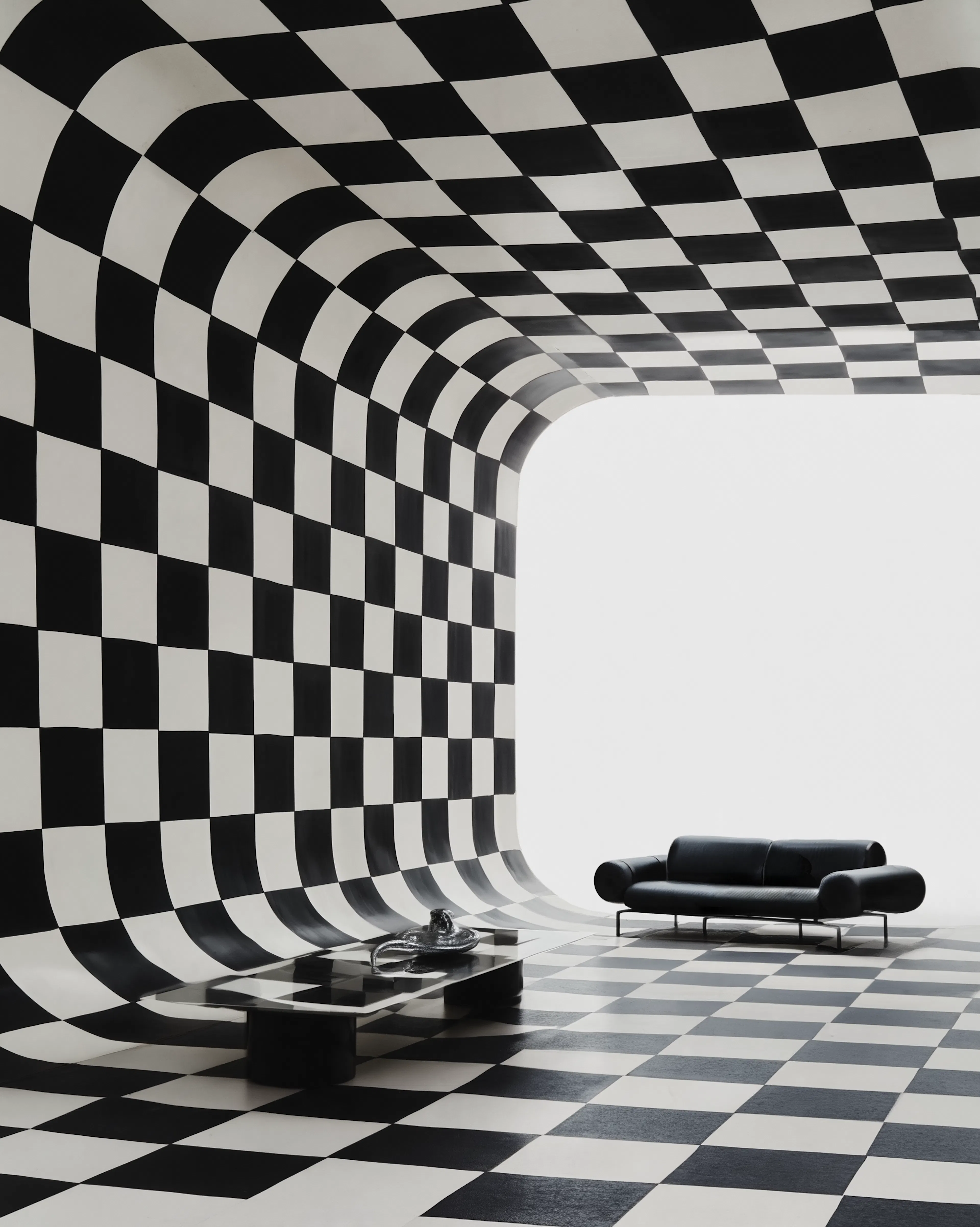 pièce en damiers noir et blanc