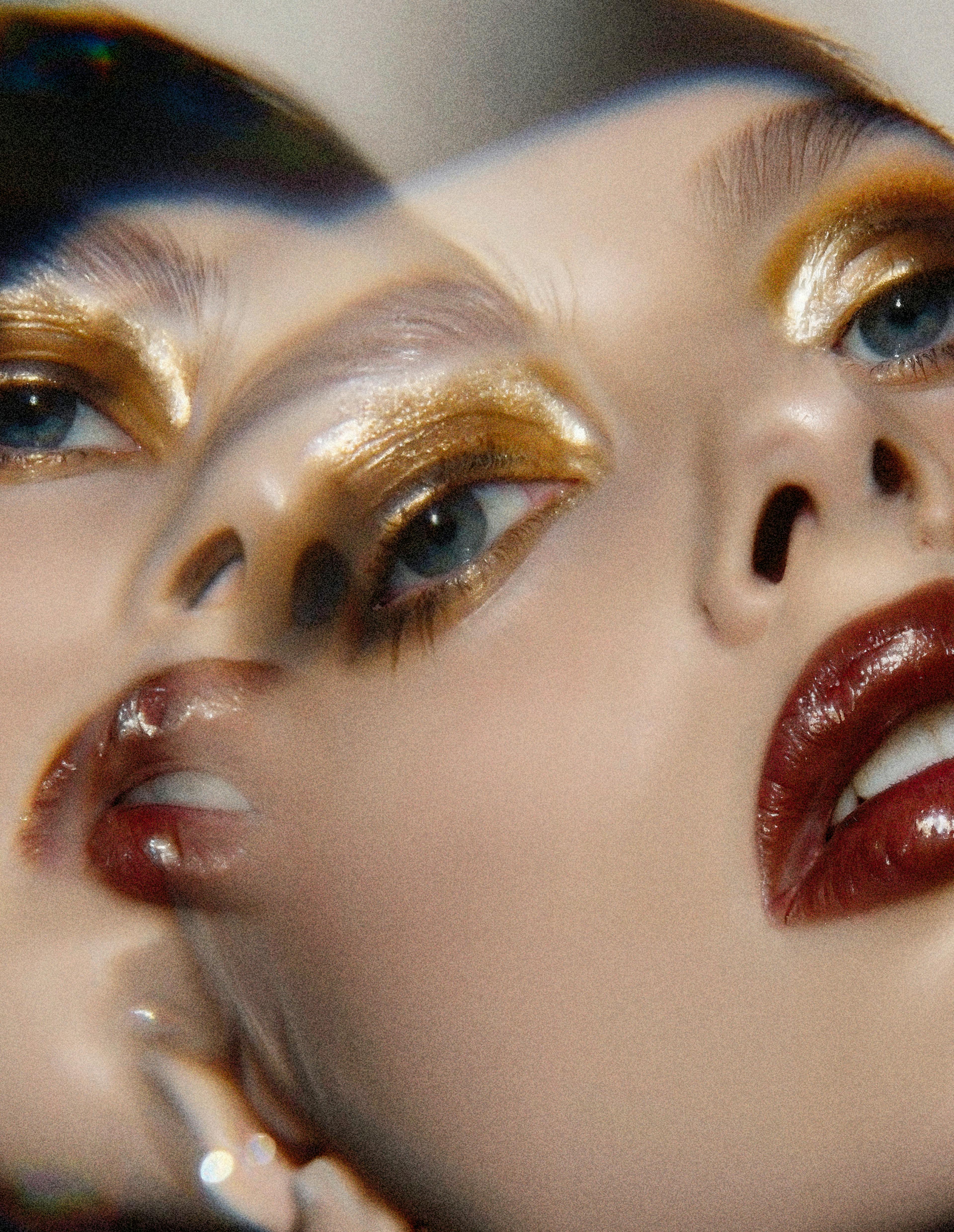 double picture of woman with colorful makeup