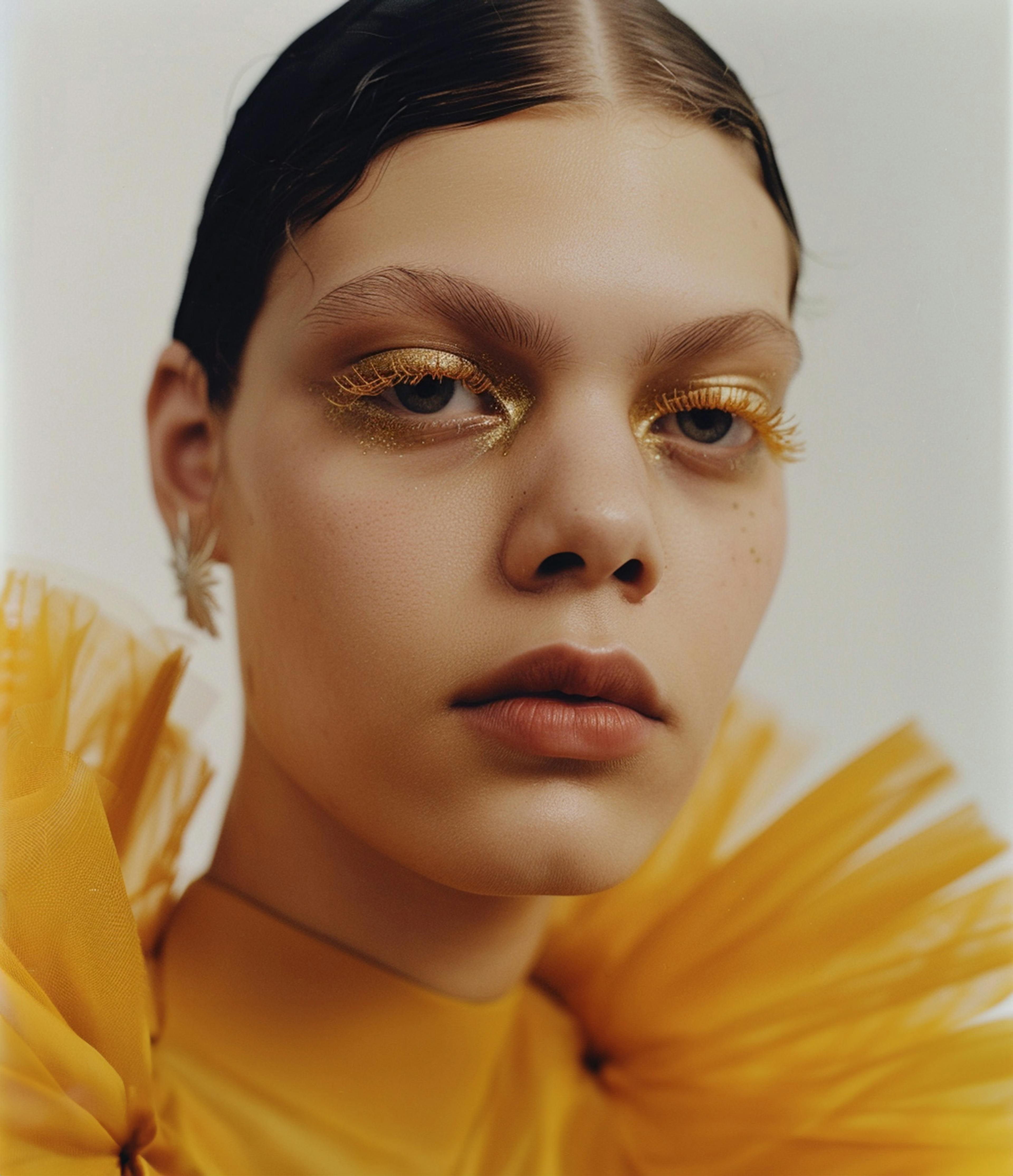 portrait of young woman wearing a puffy yellow top