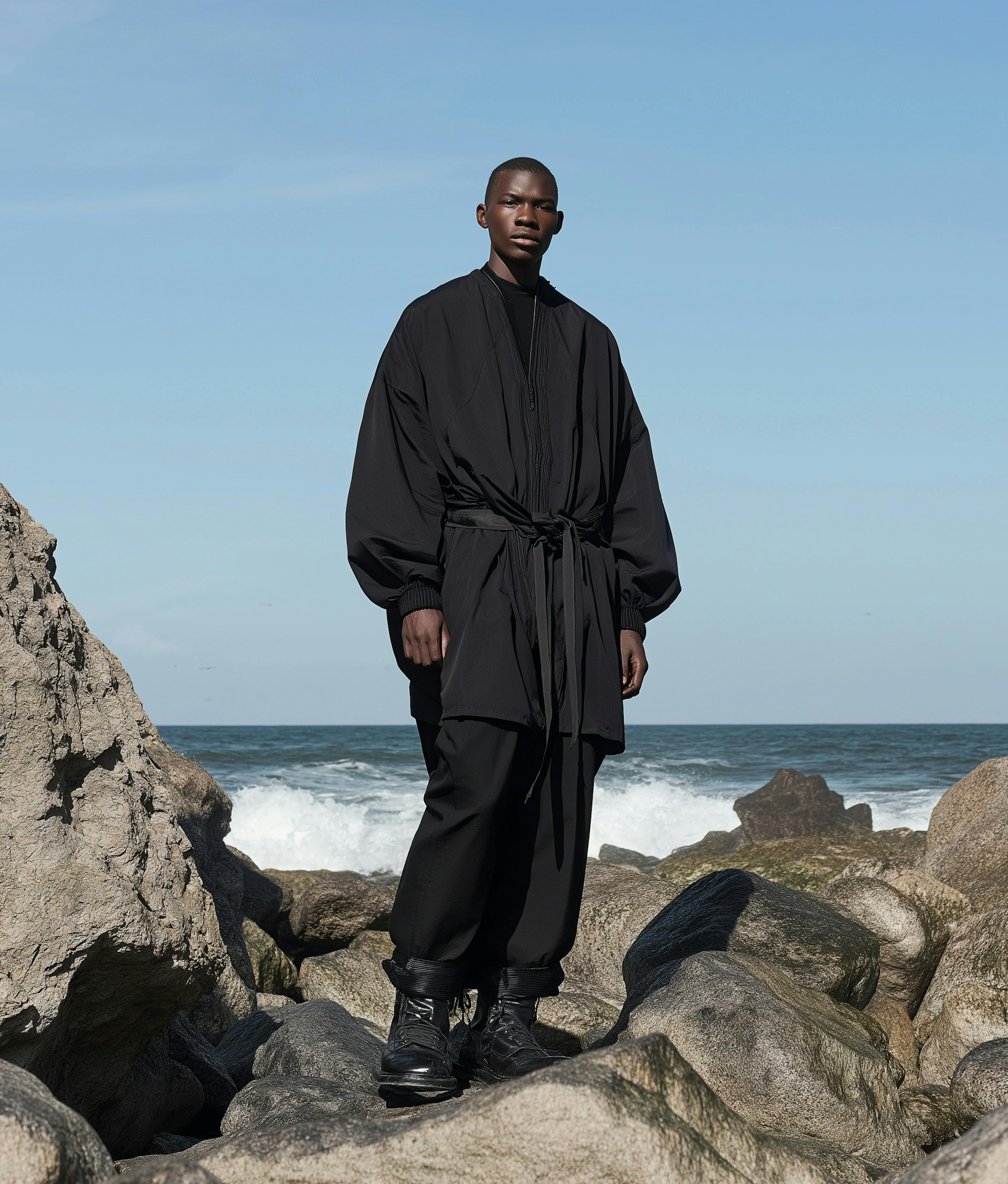 man standing on a rock by the sea