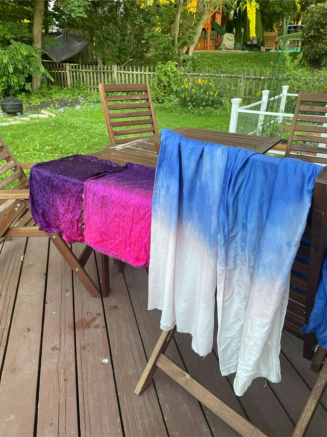 Keqing cosplay construction details fabric dying