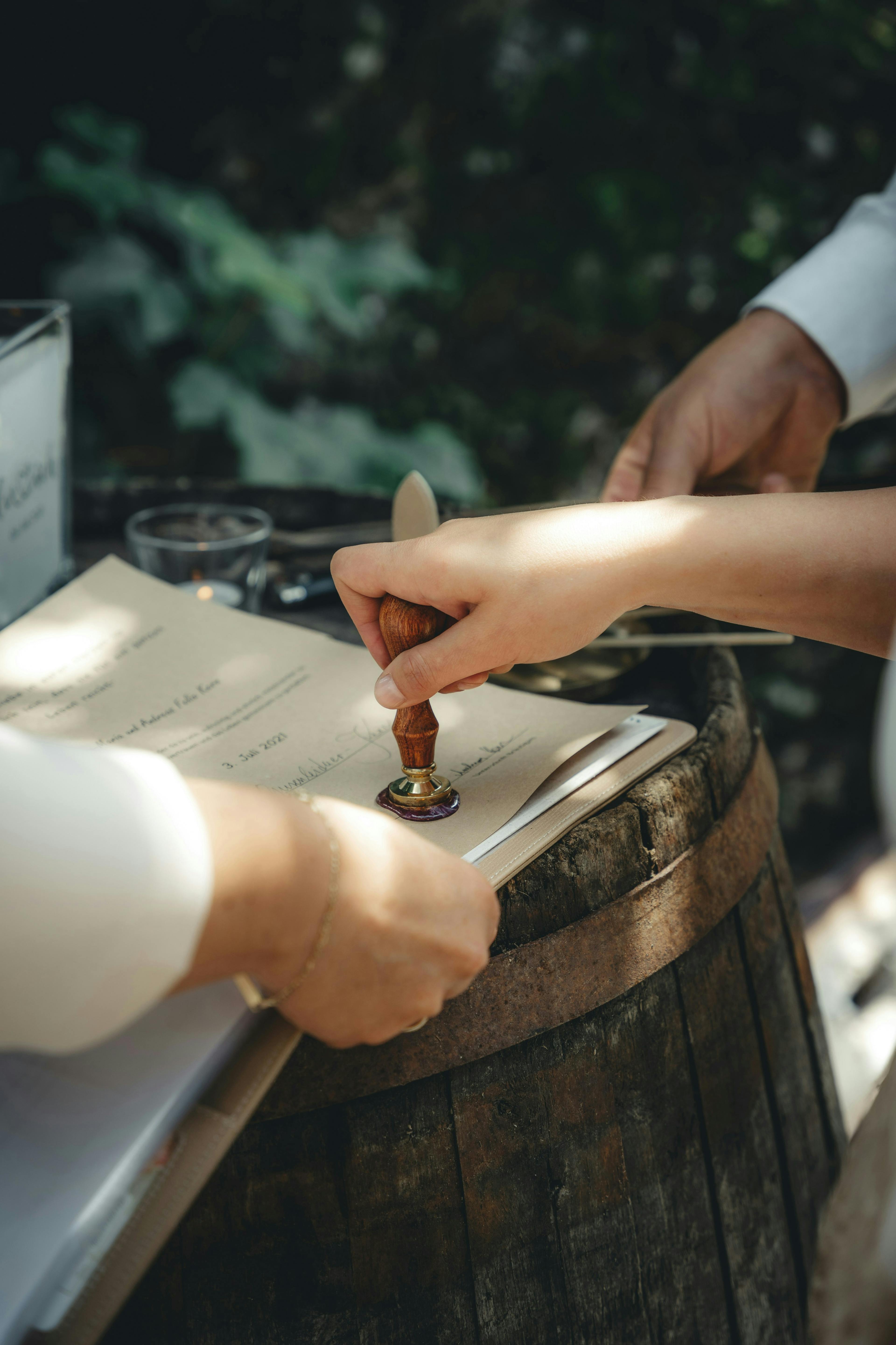 A document being stamped