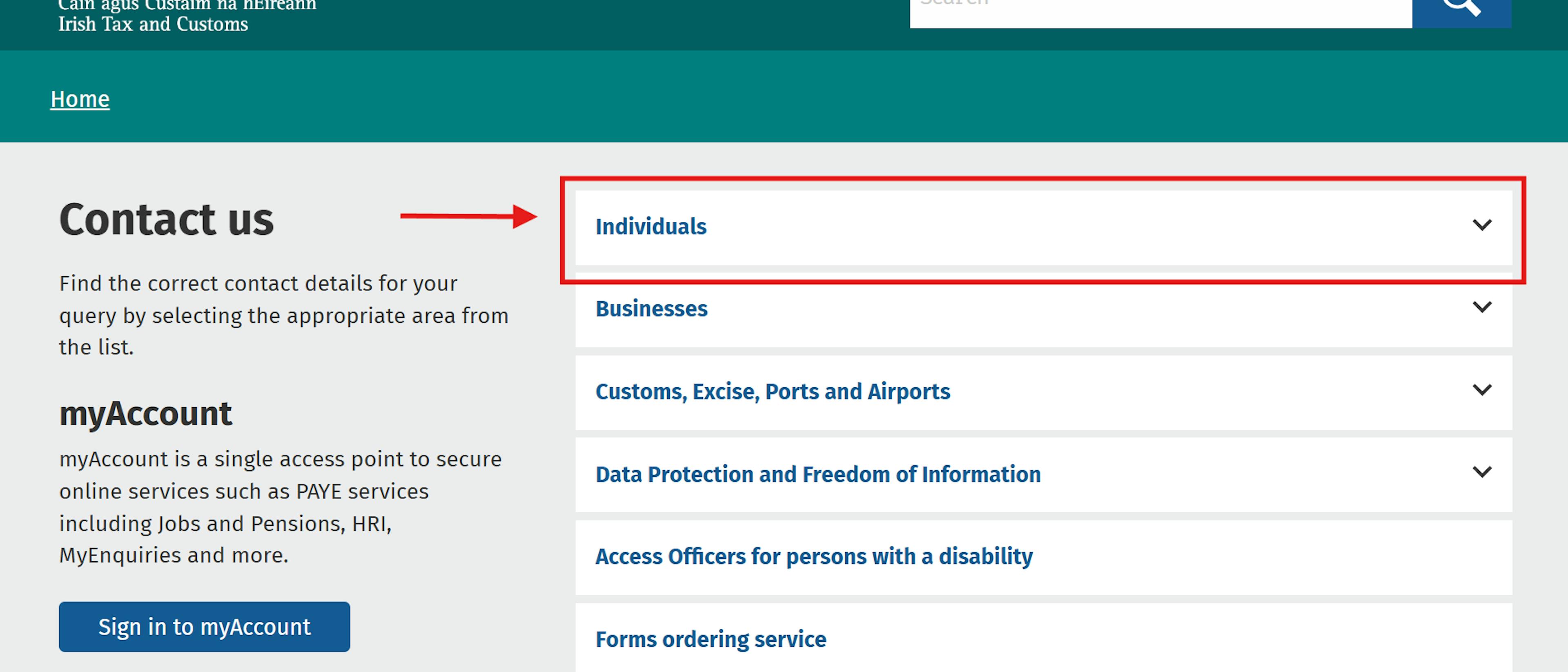 Revenue contact page