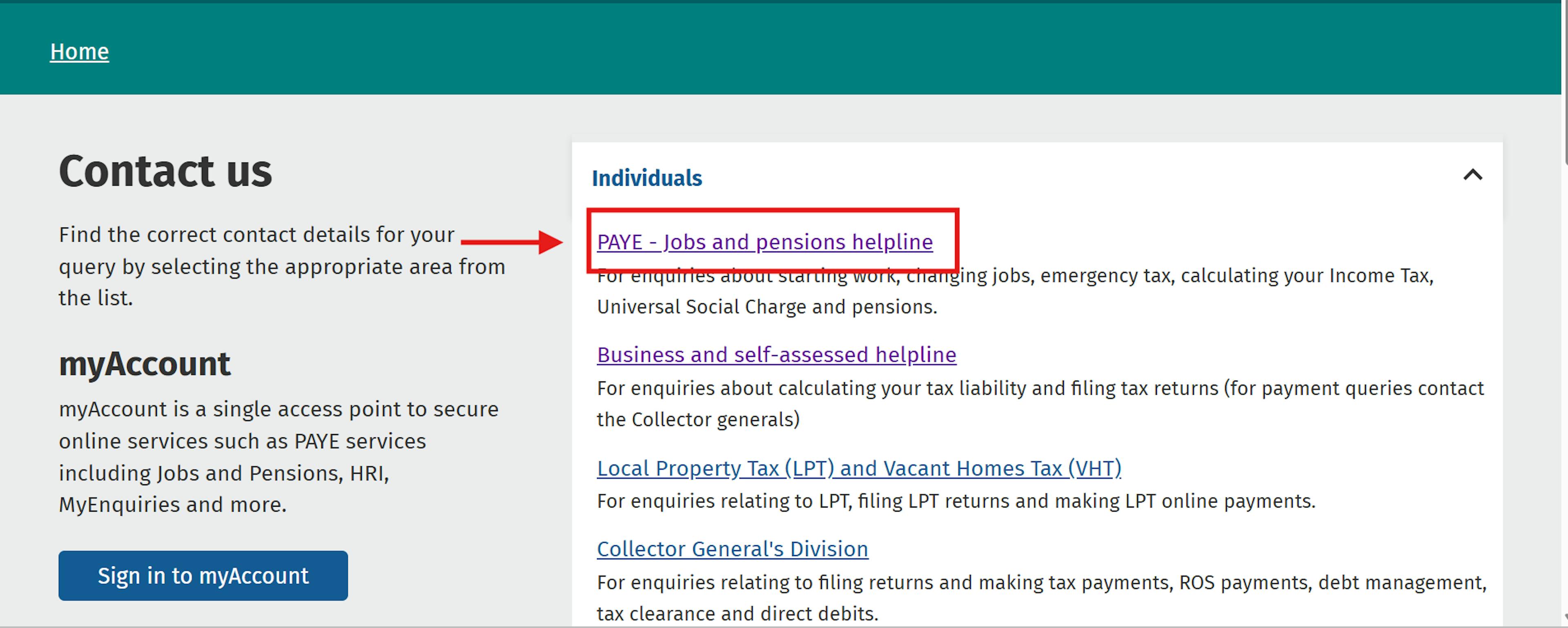 Revenue contact page