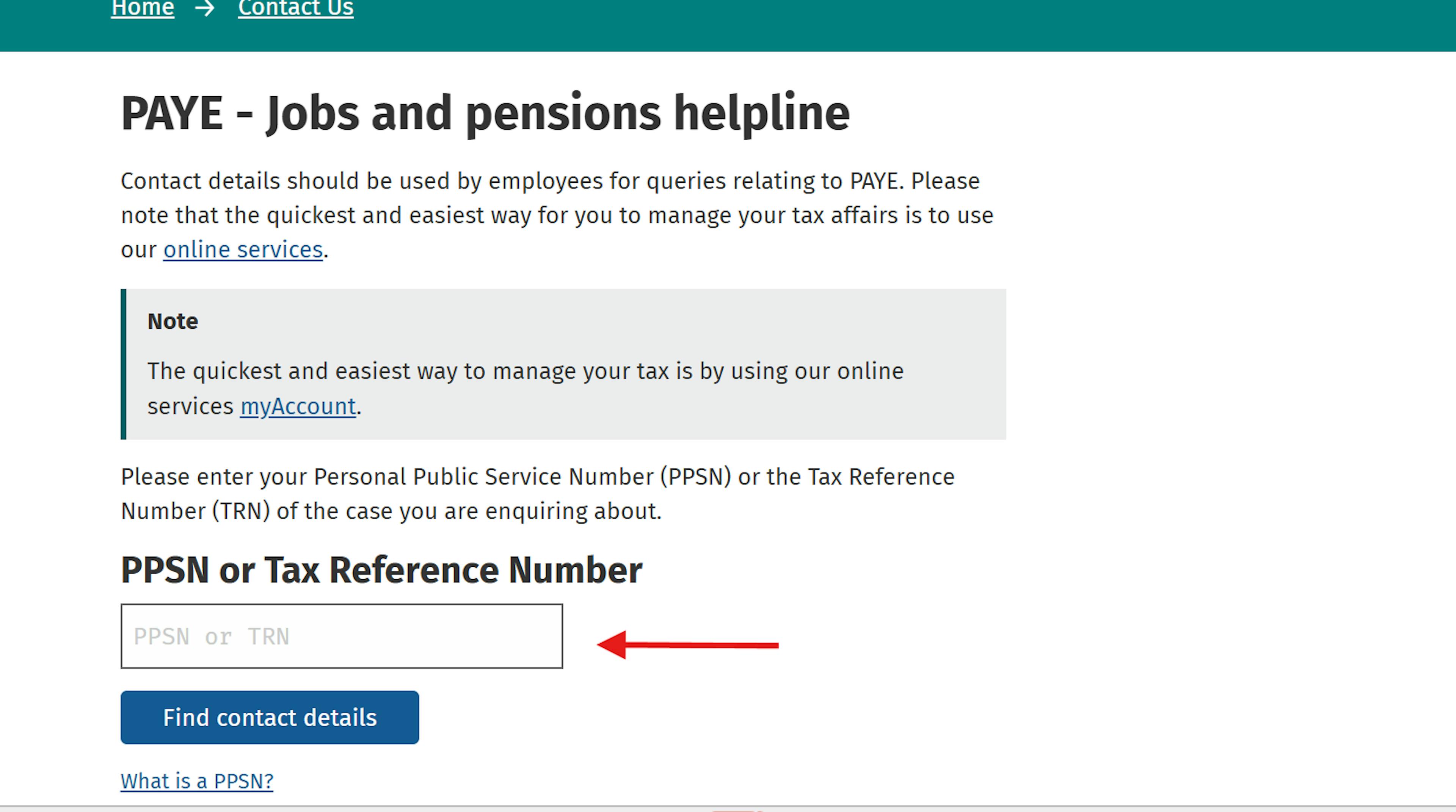Revenue contact page
