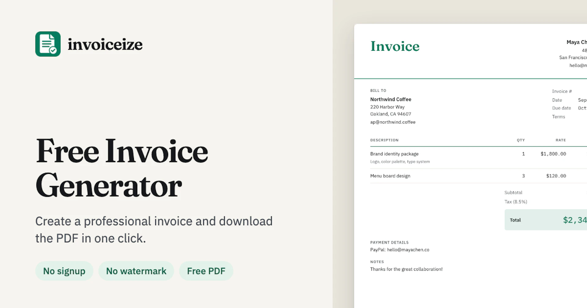 Invoiceize - AI Tool Features, UI & Interface Overview