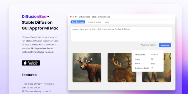 DiffusionBee - AI Tool Logo & Interface Preview