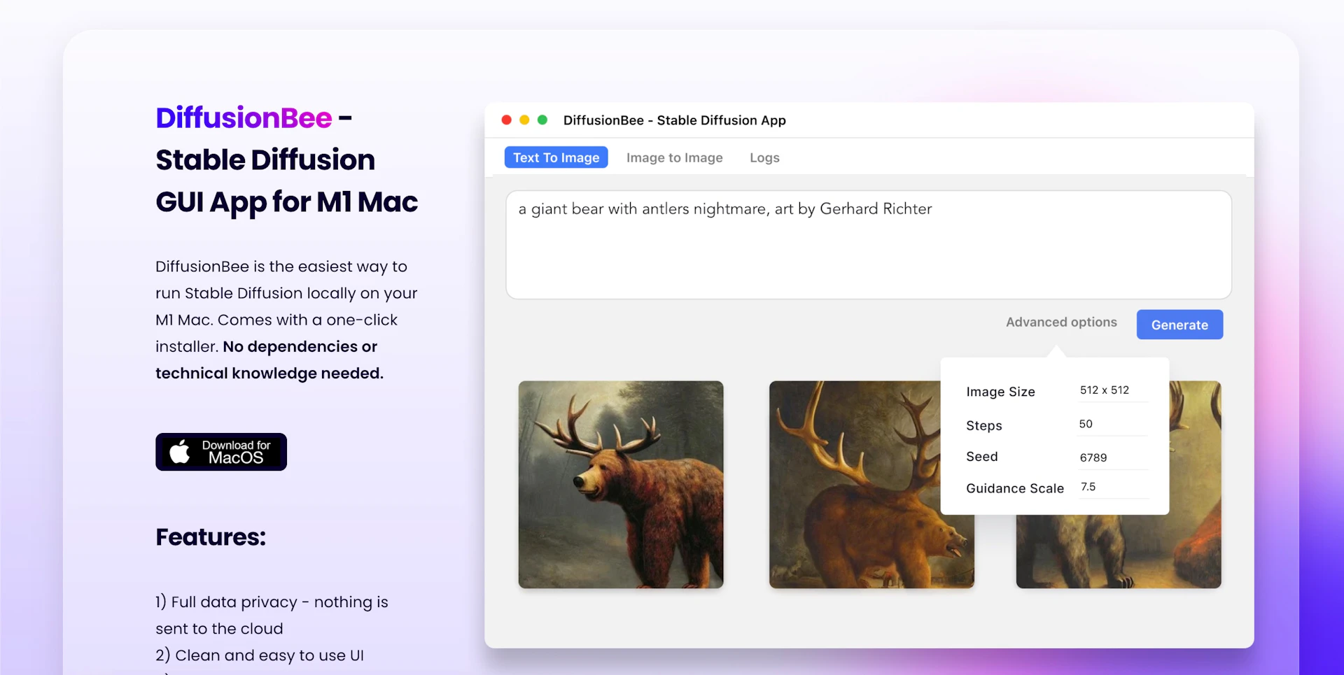 DiffusionBee - AI Tool Features, UI & Interface Overview